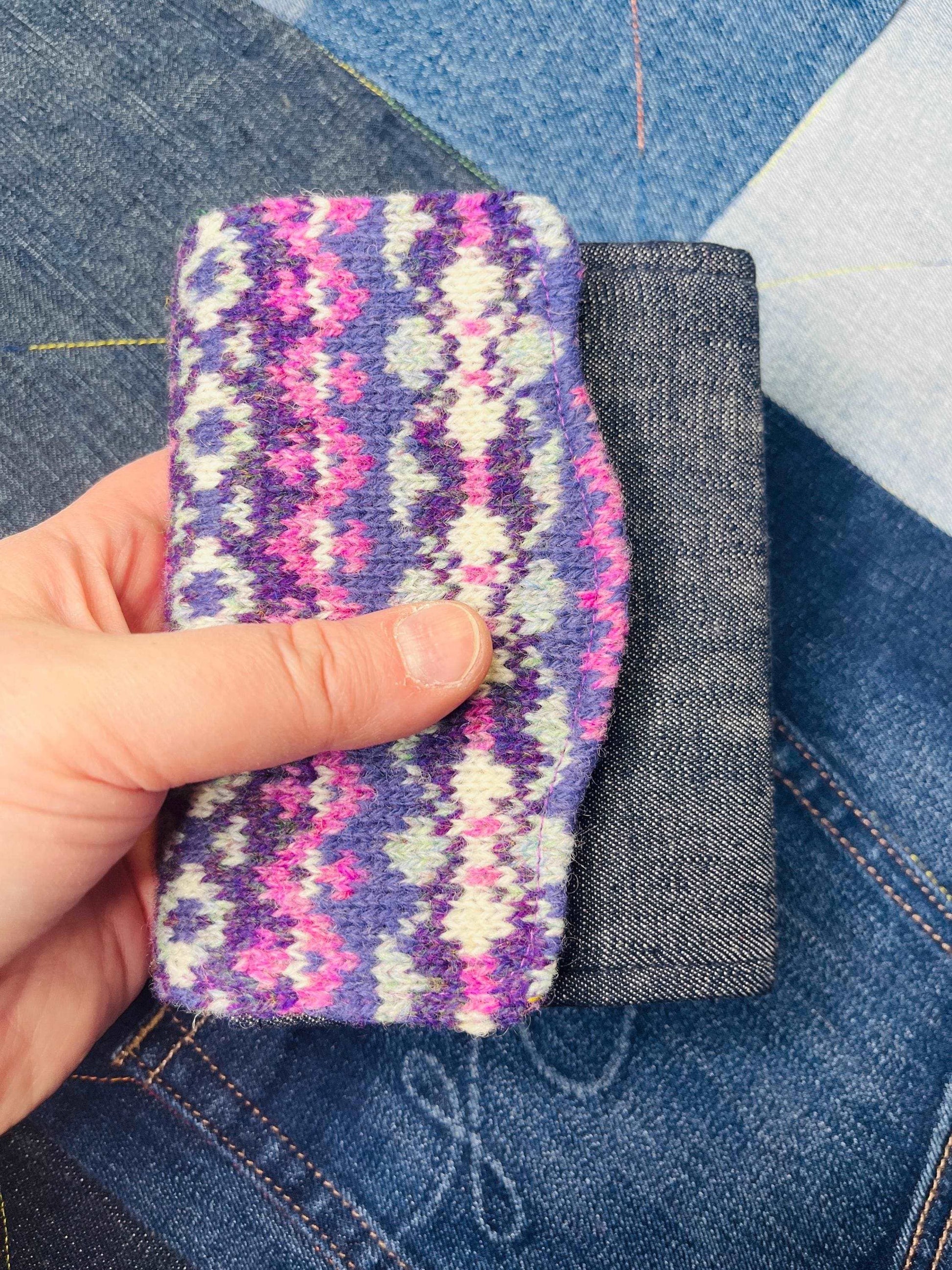 Hand knitted Fair Isle Purse Clutch | Denim