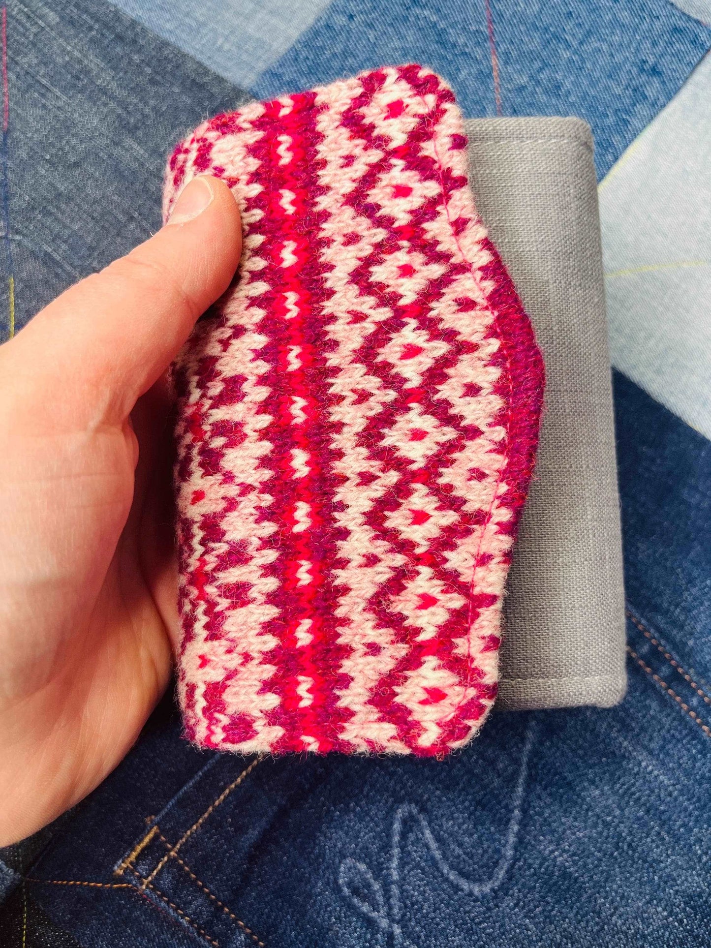 Hand knitted Fair Isle Purse Clutch | Denim