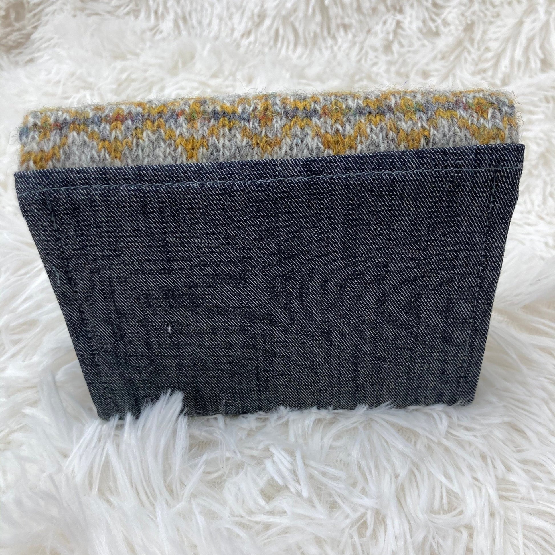 Hand knitted Fair Isle Purse Clutch - Grey Mustard - Uphouse Crafts