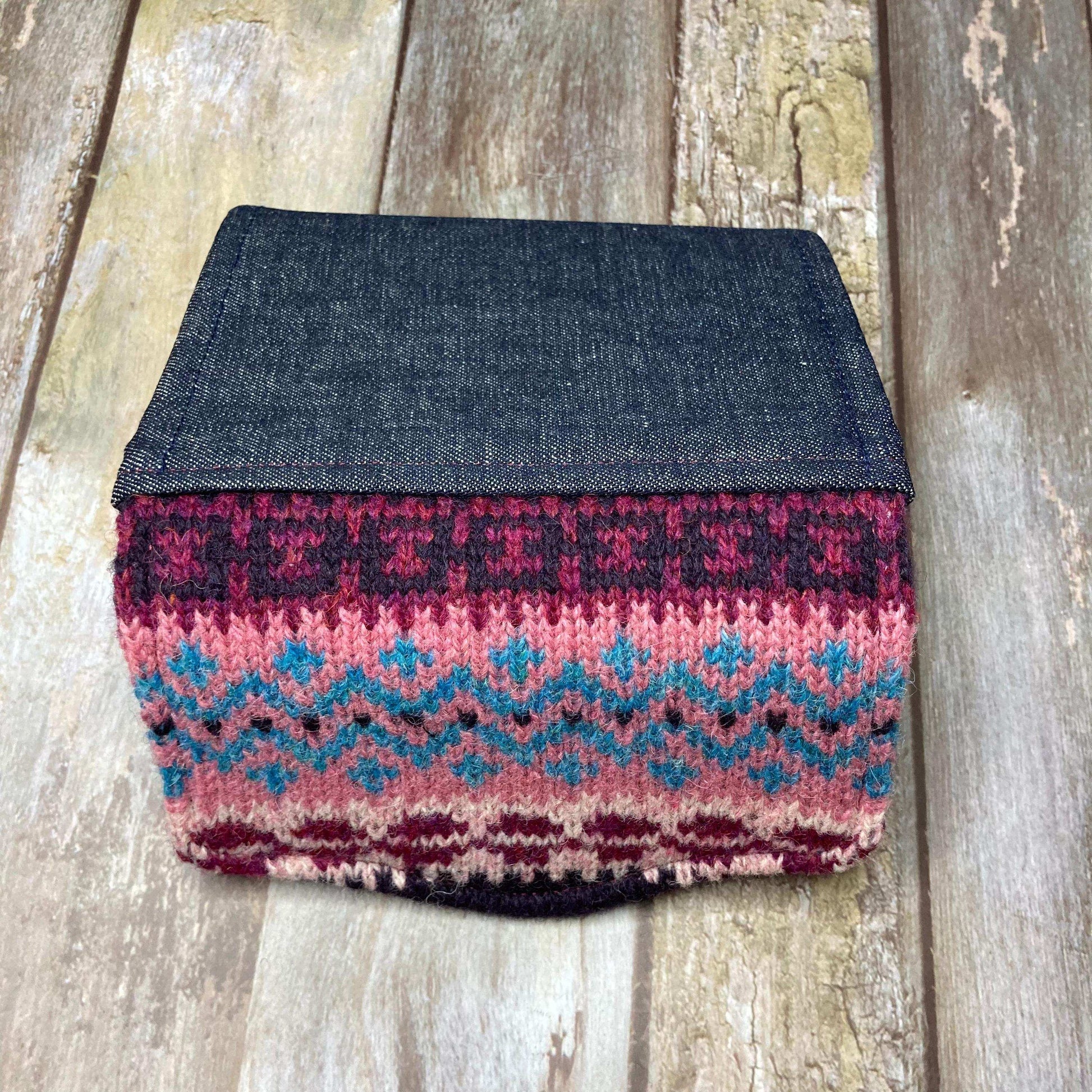 Hand knitted Fair Isle Purse Clutch | Purple Dusky Pink Teal