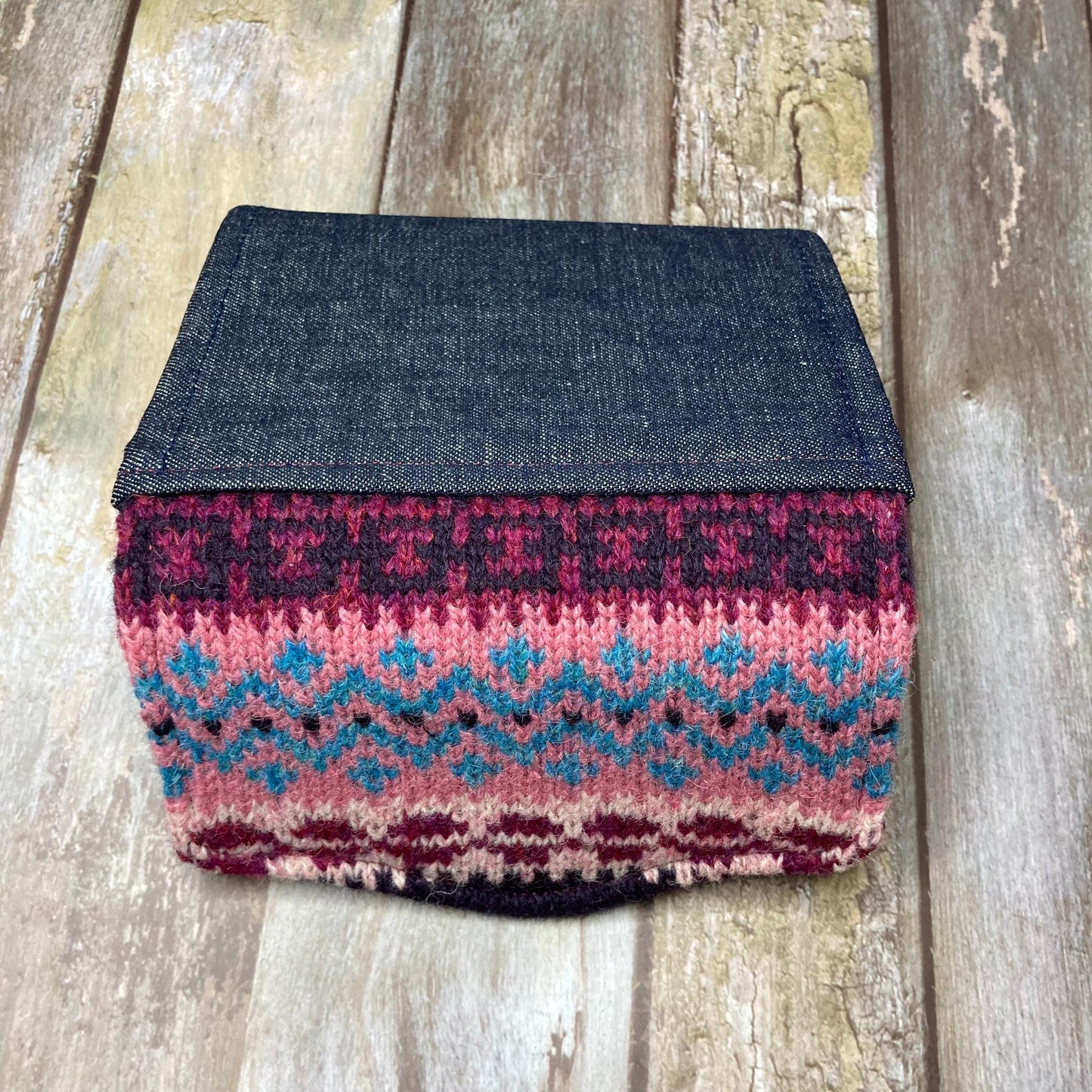 Hand knitted Fair Isle Purse Clutch | Purple Dusky Pink Teal - Uphouse Crafts