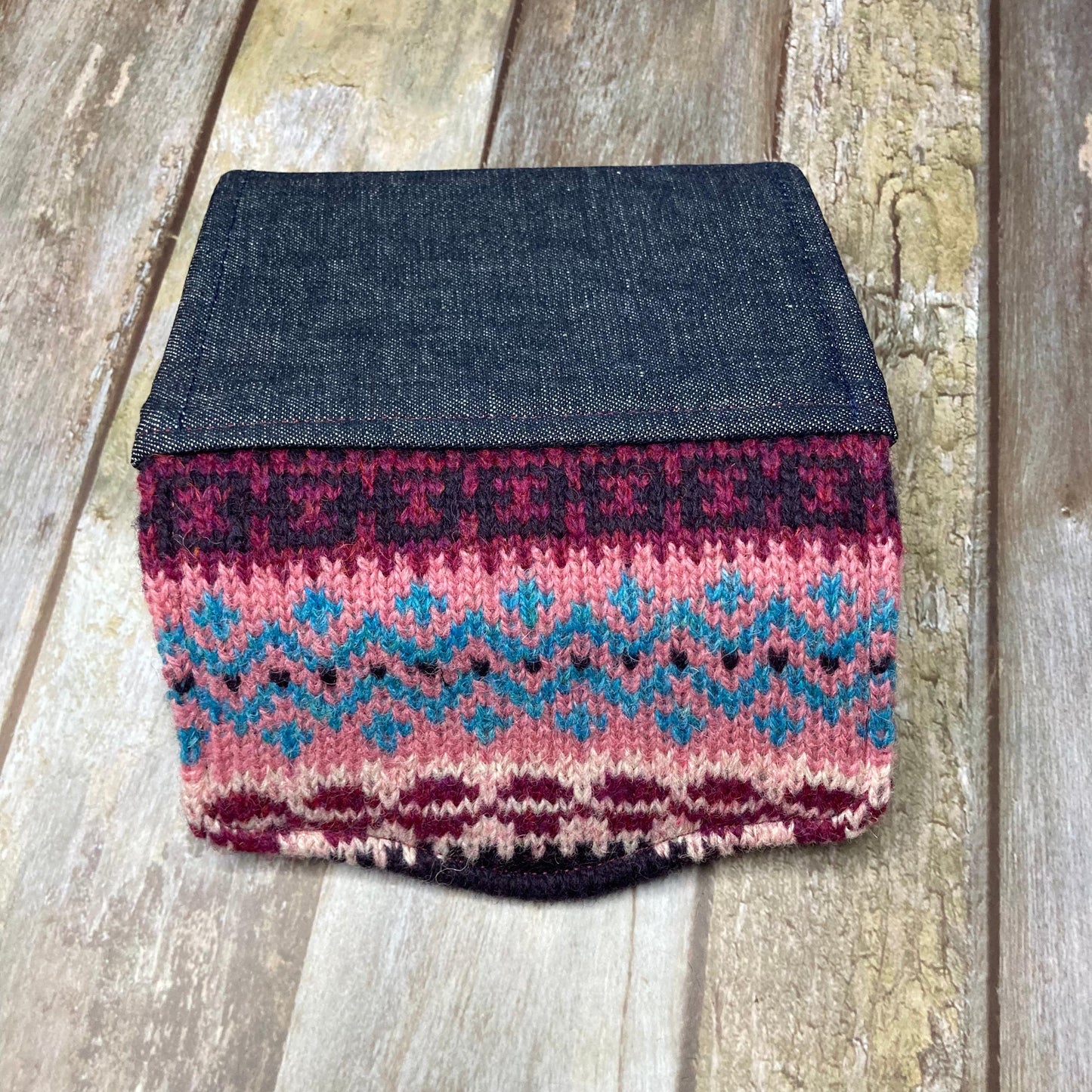 Hand knitted Fair Isle Purse Clutch | Purple Dusky Pink Teal - Uphouse Crafts