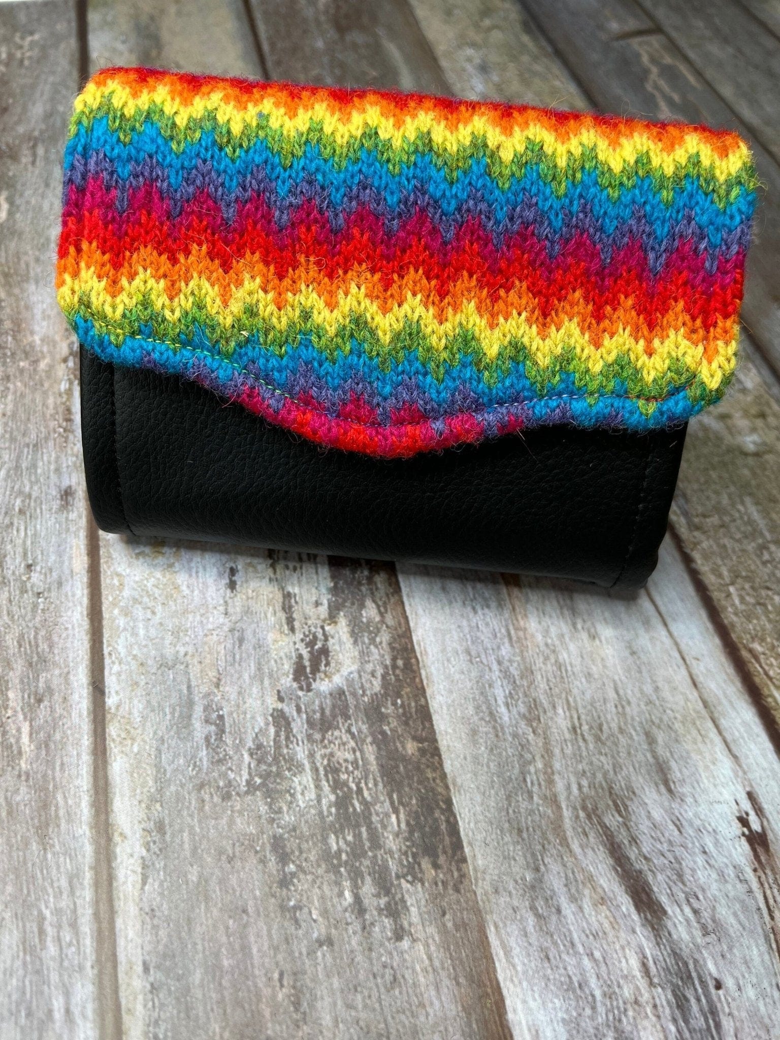 Hand knitted Fair Isle Purse Clutch | Rainbow