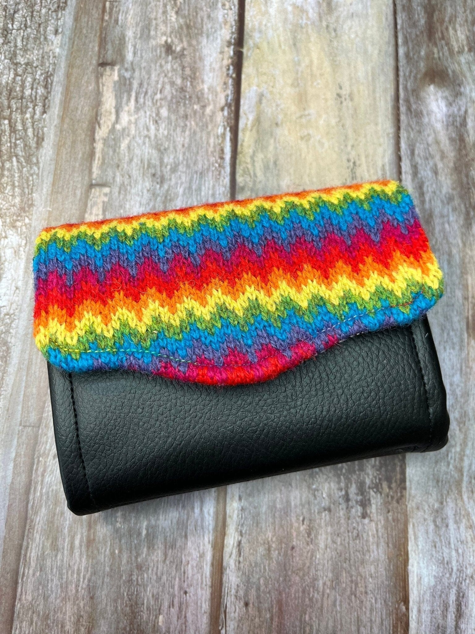 Hand knitted Fair Isle Purse Clutch | Rainbow