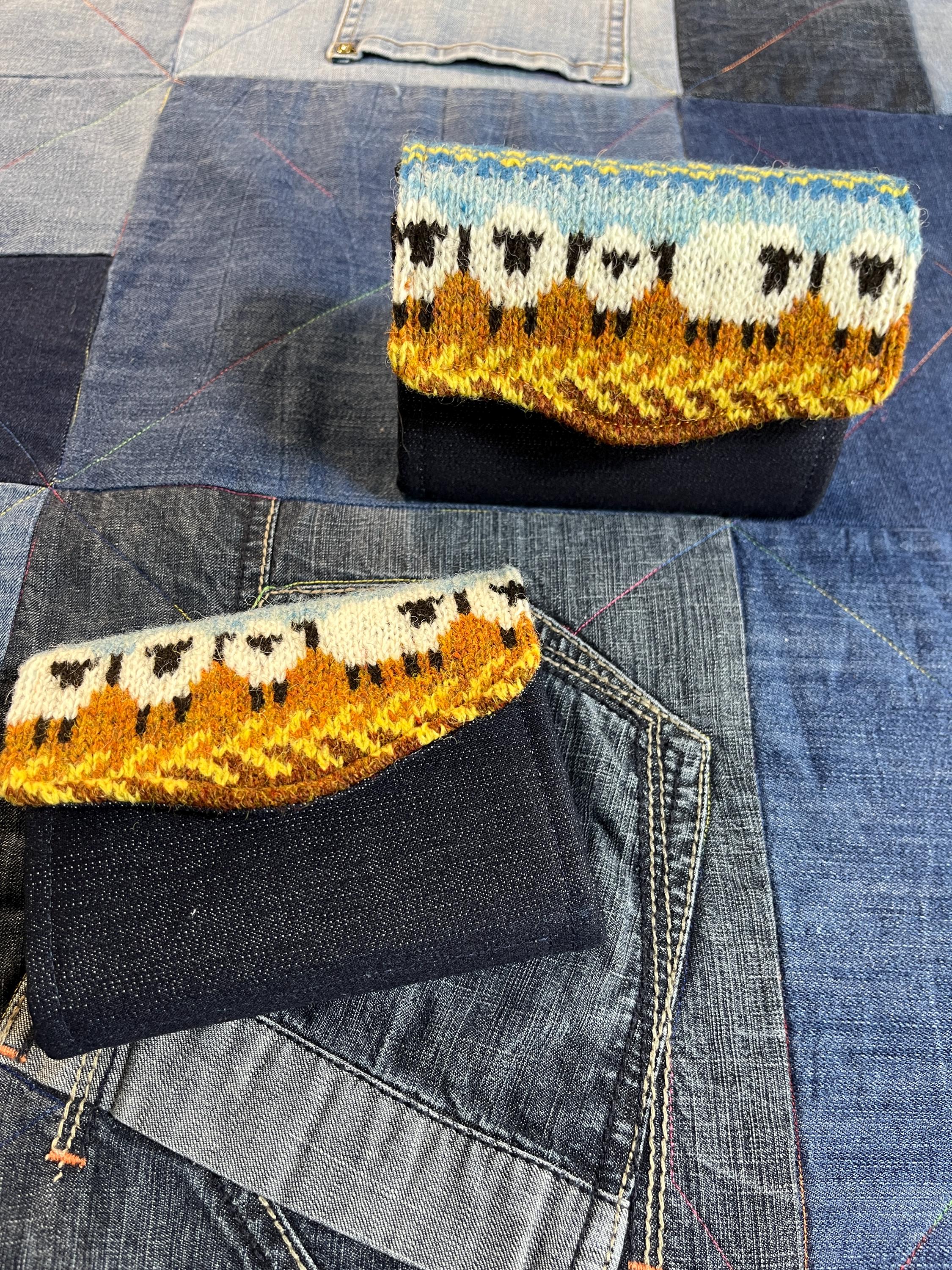 Hand Knitted Fair Isle Purse | Mustard Sheep - Uphouse Crafts