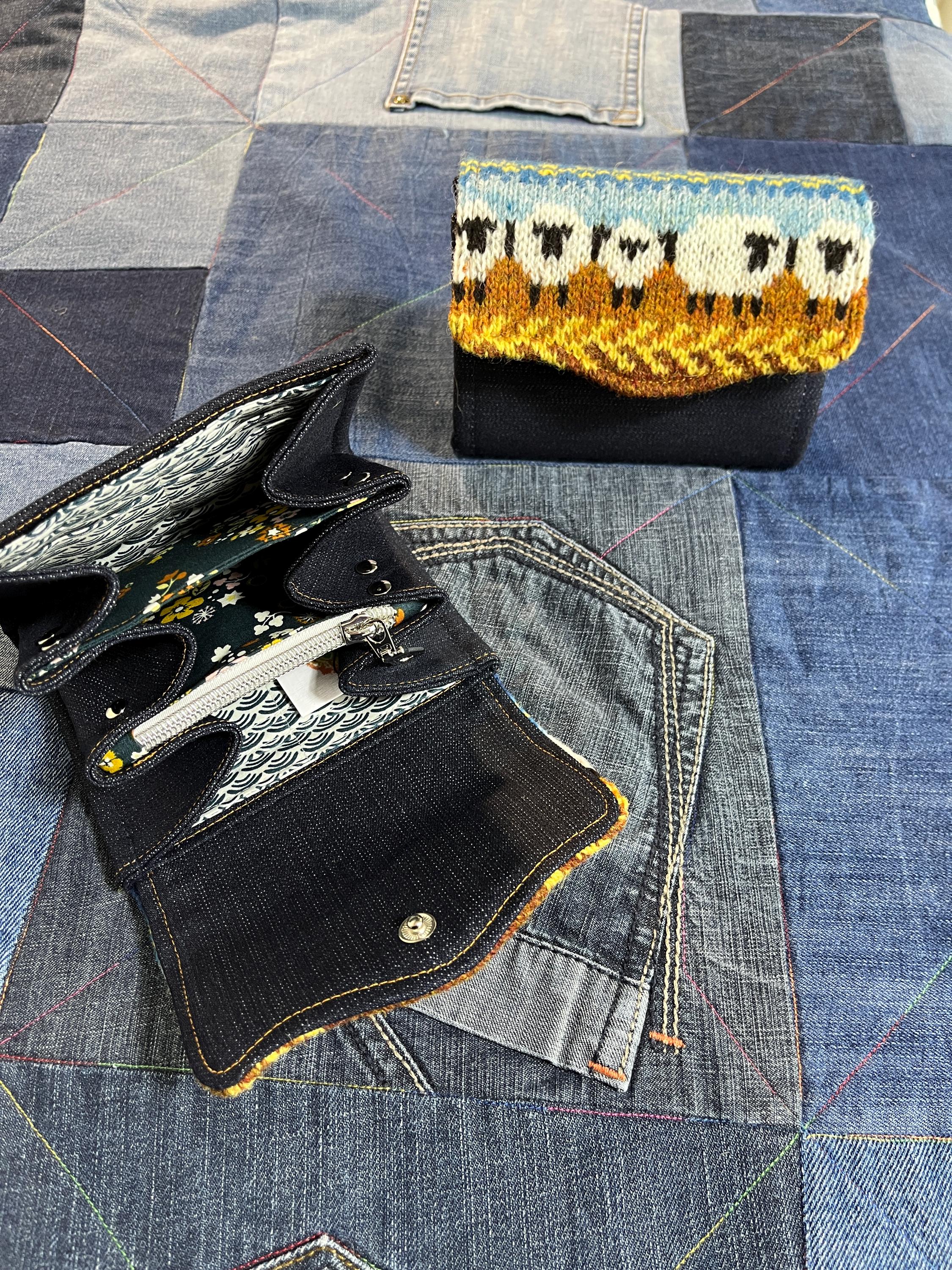 Hand Knitted Fair Isle Purse | Mustard Sheep - Uphouse Crafts