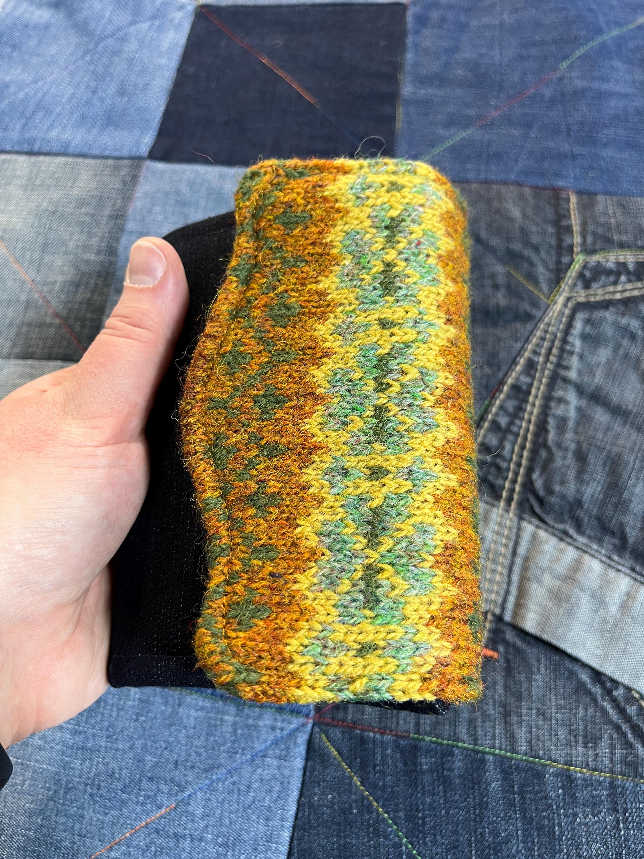 Hand Knitted Fair Isle Purse | Mustard Turquoise - Uphouse Crafts