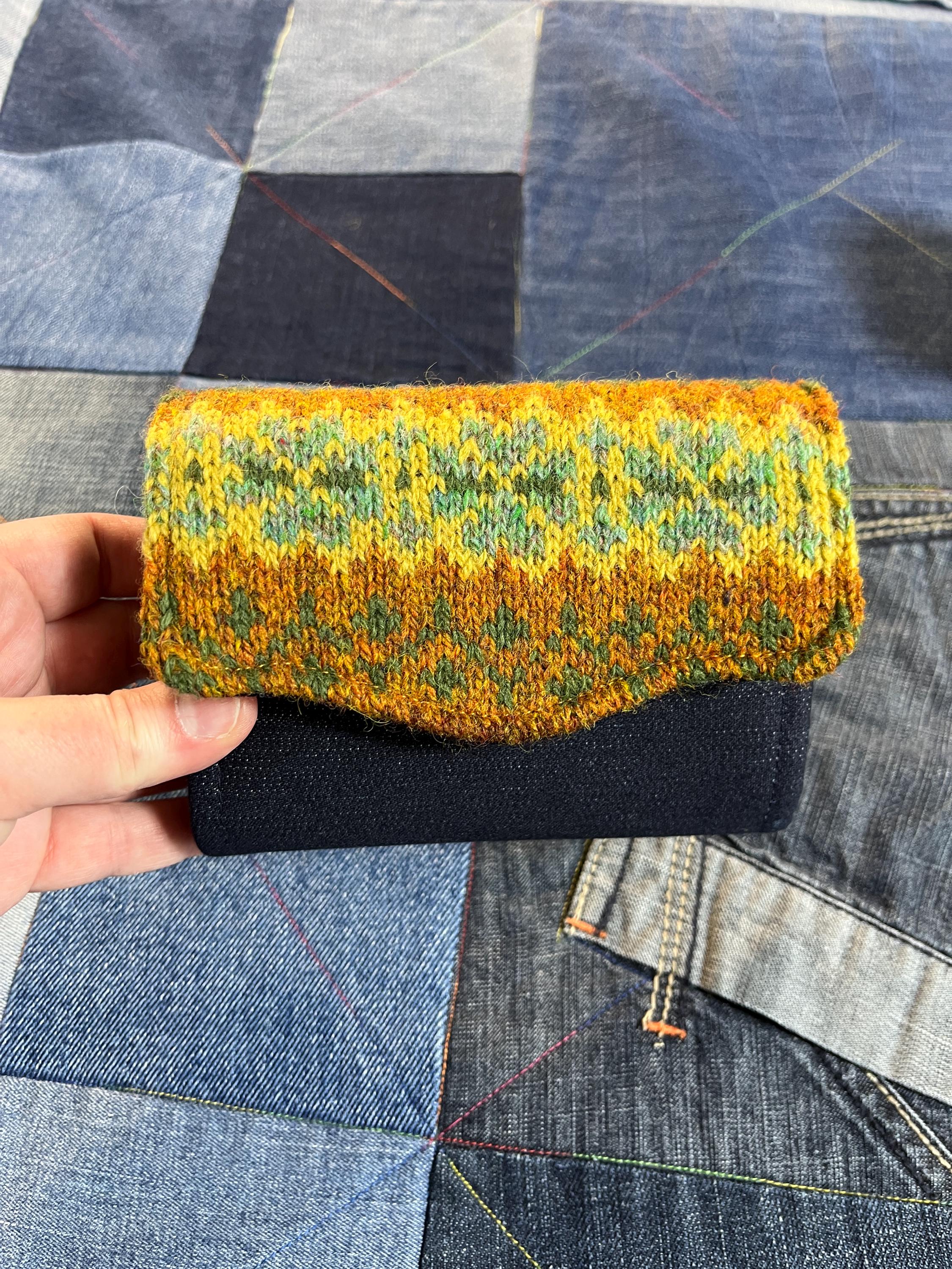 Hand Knitted Fair Isle Purse | Mustard Turquoise - Uphouse Crafts