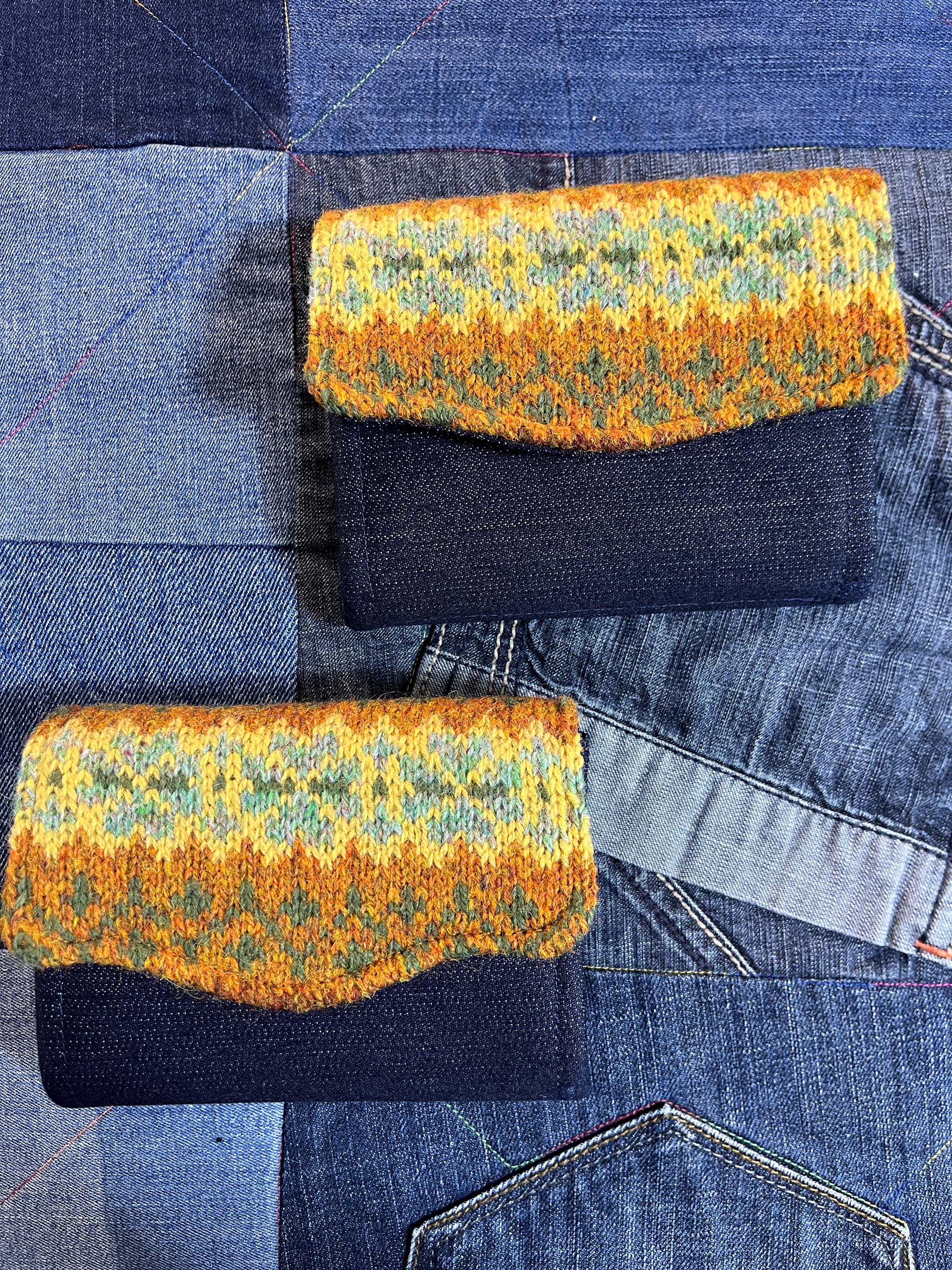 Hand Knitted Fair Isle Purse | Mustard Turquoise - Uphouse Crafts