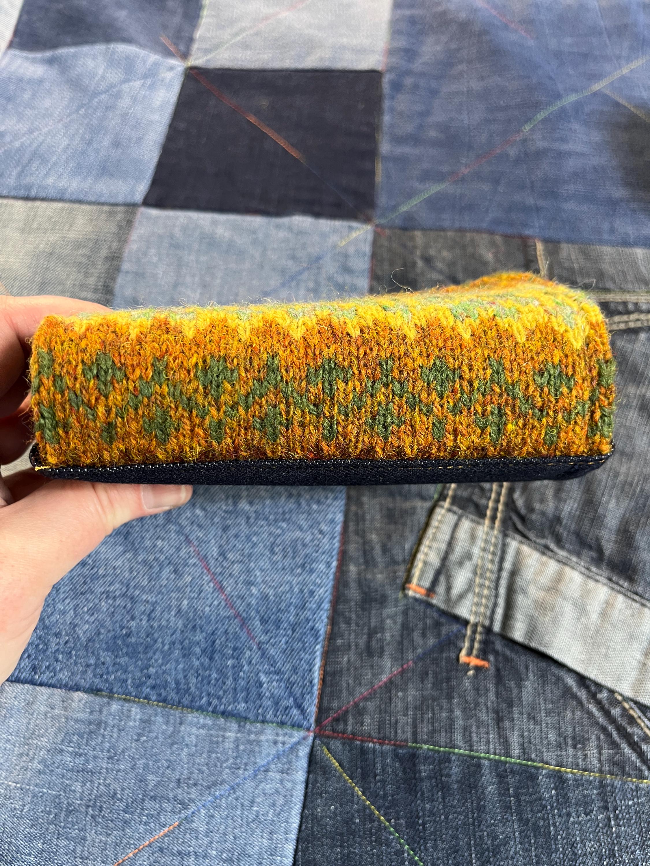 Hand Knitted Fair Isle Purse | Mustard Turquoise - Uphouse Crafts