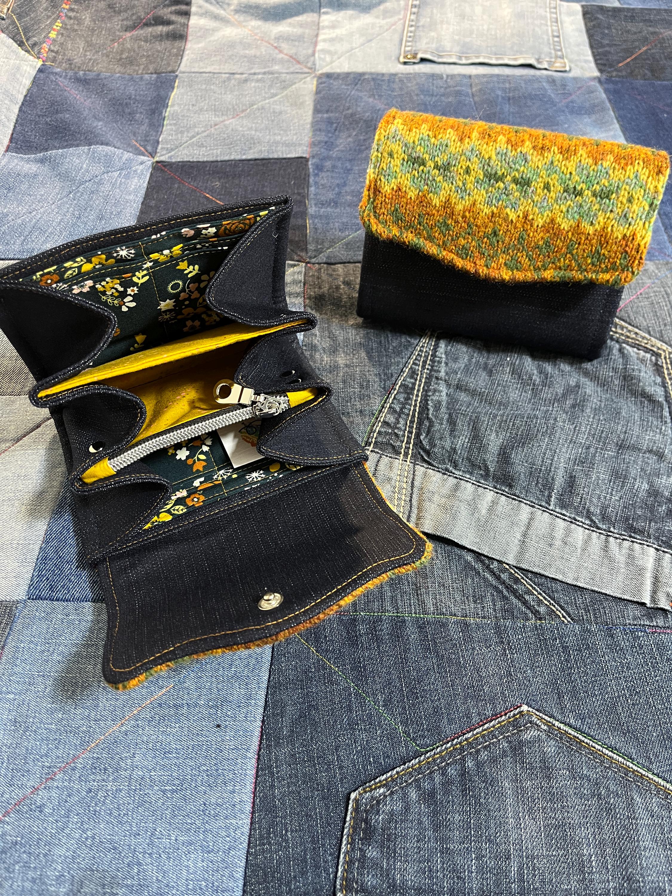 Hand Knitted Fair Isle Purse | Mustard Turquoise - Uphouse Crafts