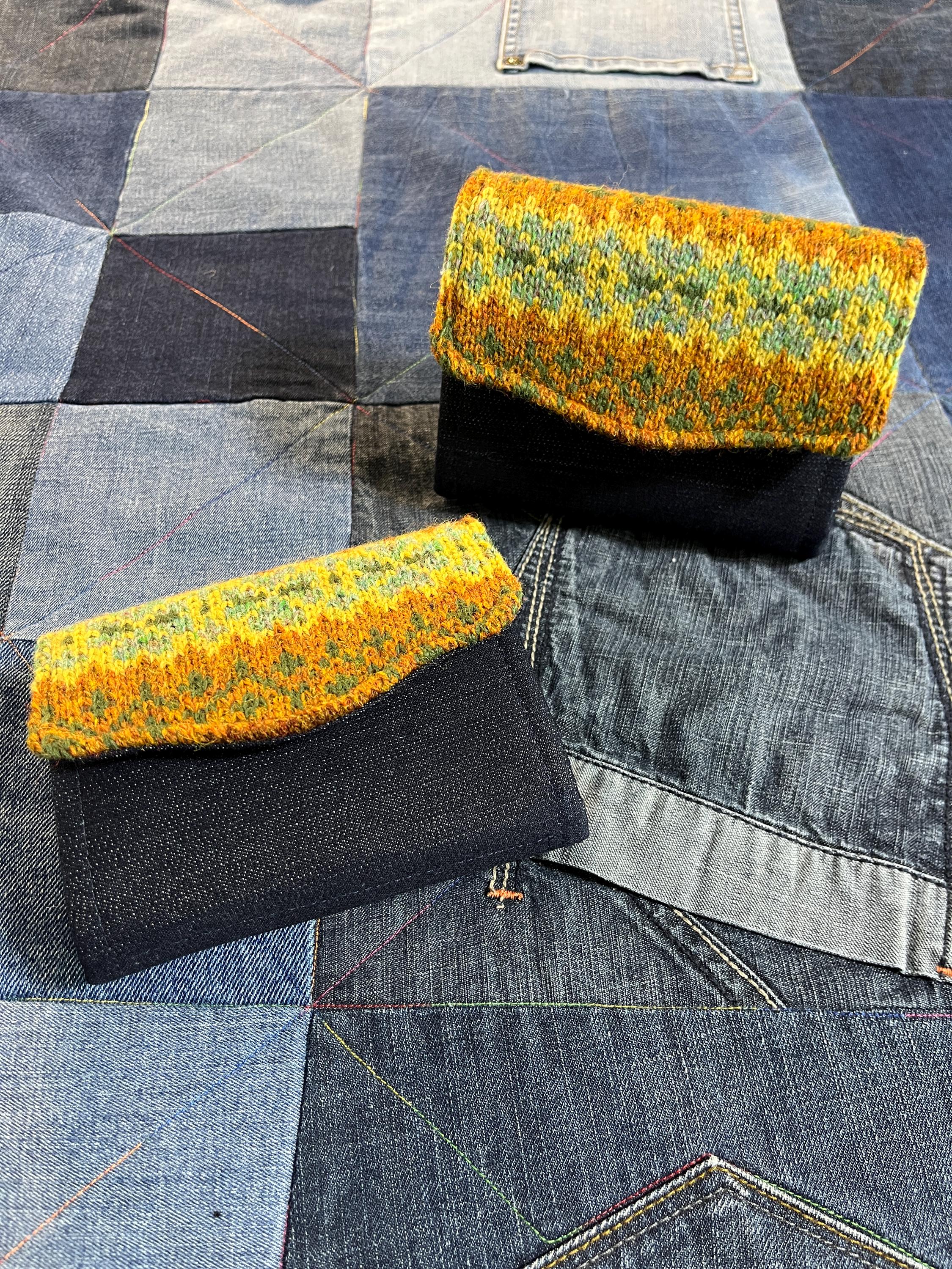 Hand Knitted Fair Isle Purse | Mustard Turquoise - Uphouse Crafts