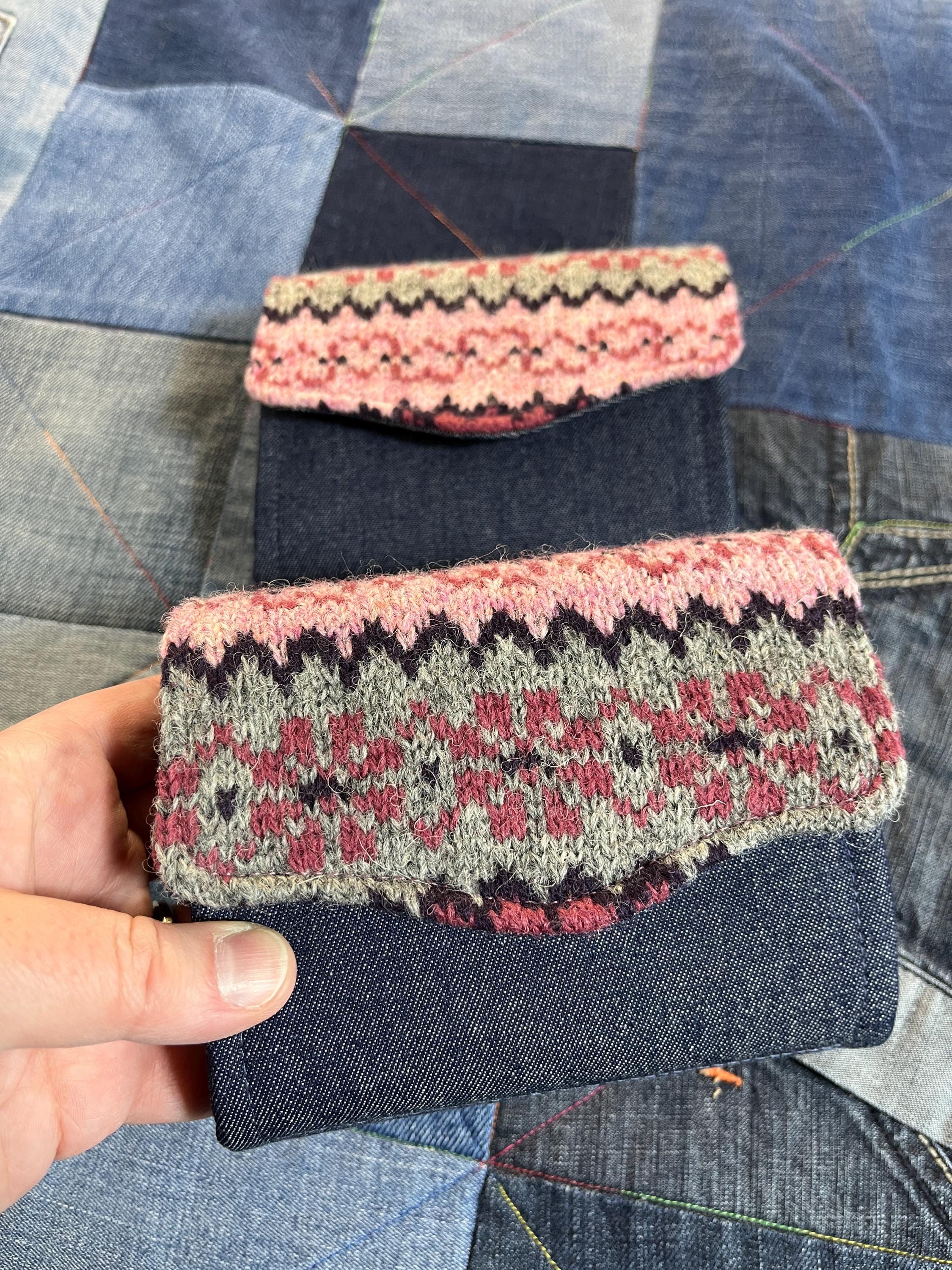 Hand Knitted Fair Isle Purse | Pink Grey - Uphouse Crafts