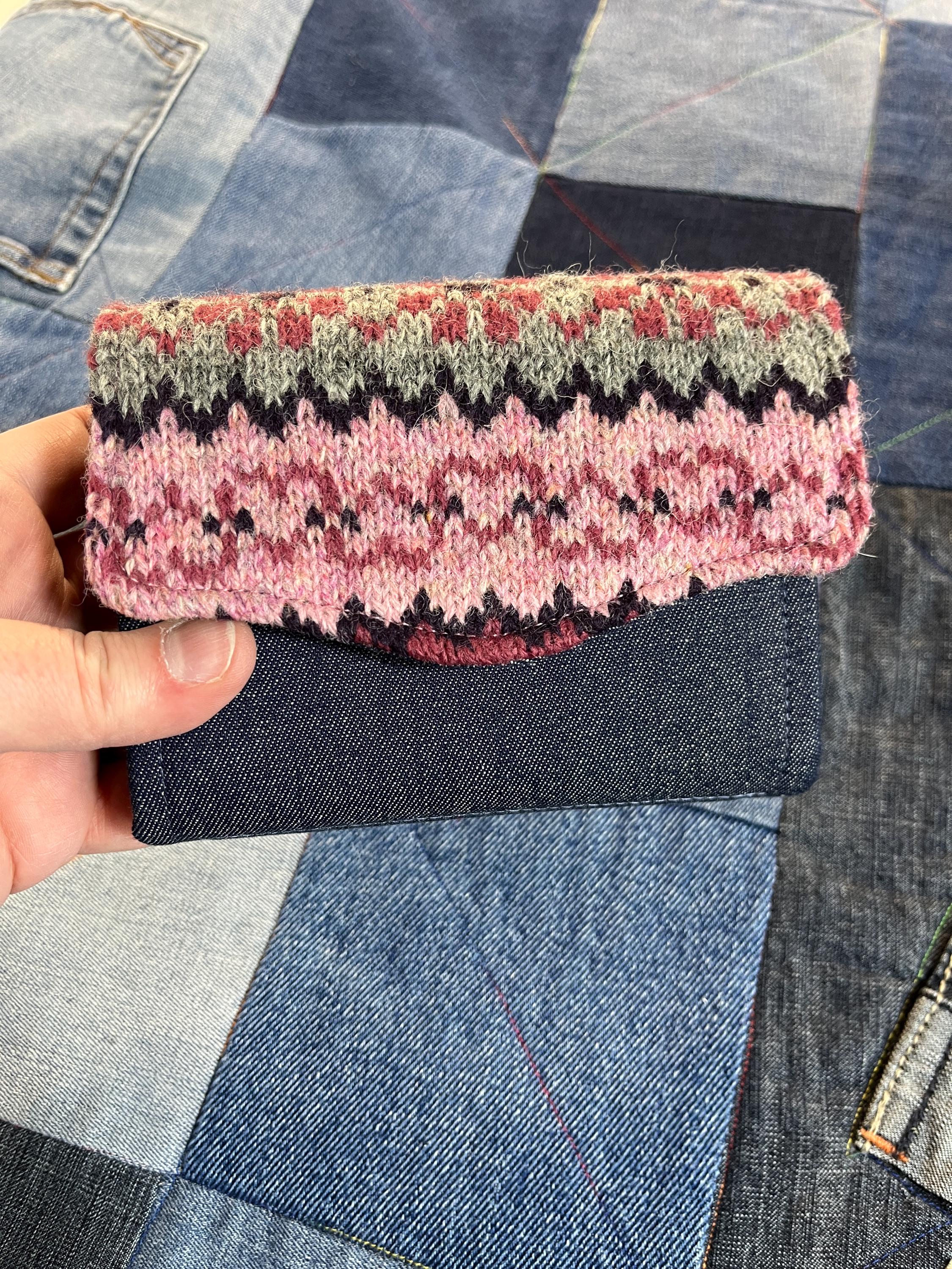 Hand Knitted Fair Isle Purse | Pink Grey - Uphouse Crafts
