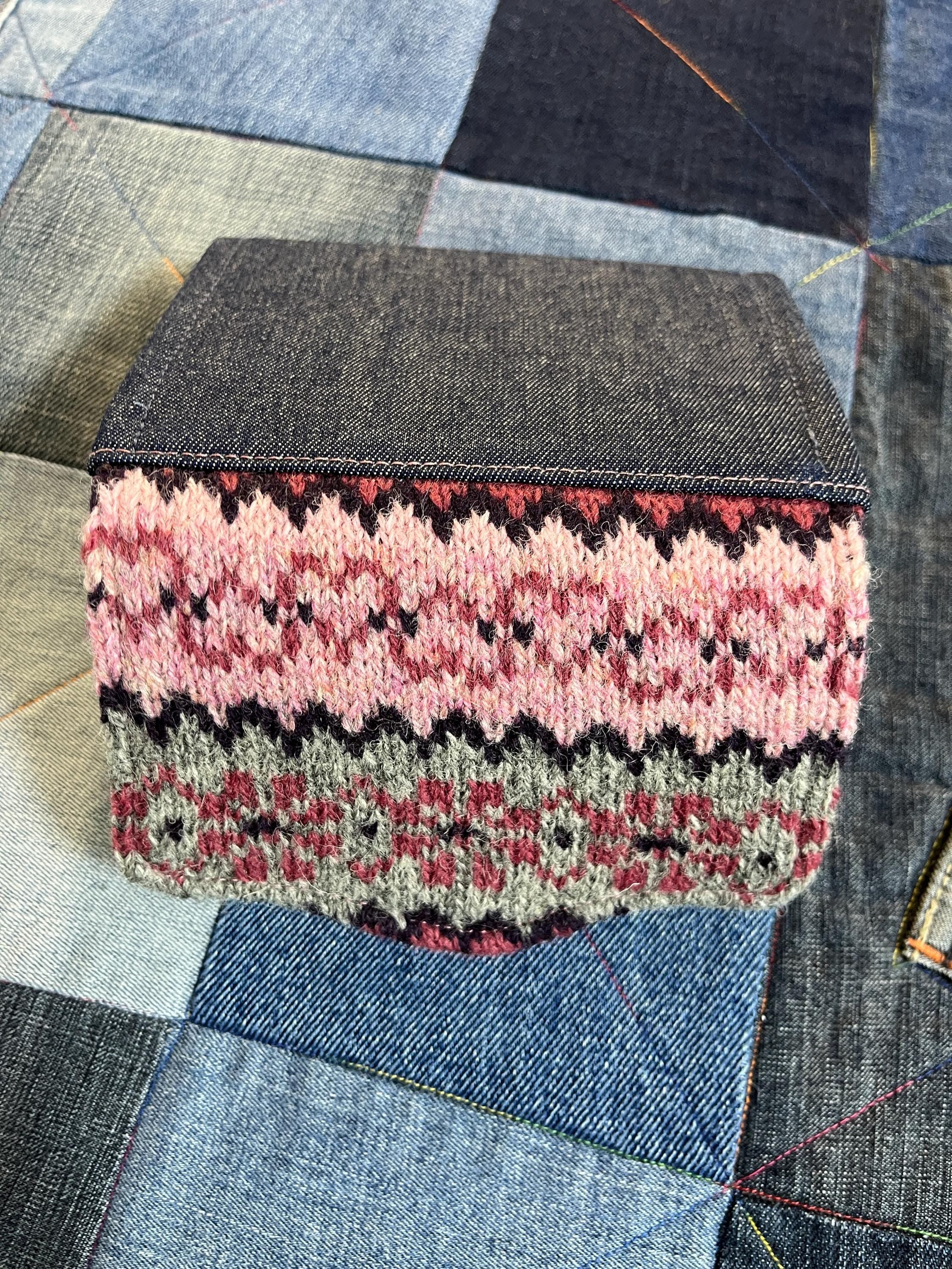 Hand Knitted Fair Isle Purse | Pink Grey - Uphouse Crafts