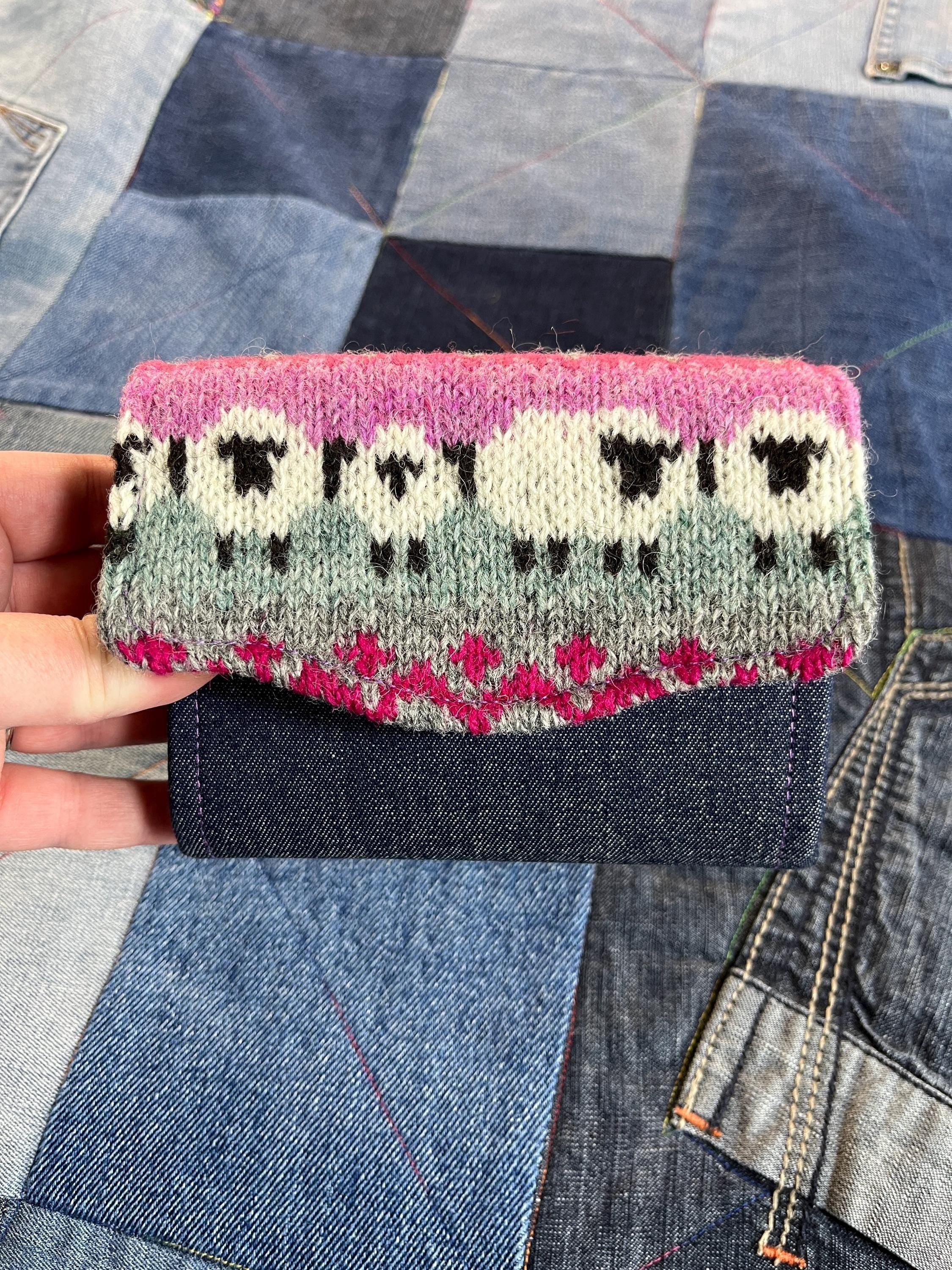Hand Knitted Fair Isle Purse | Pink Sheep Wool - Uphouse Crafts