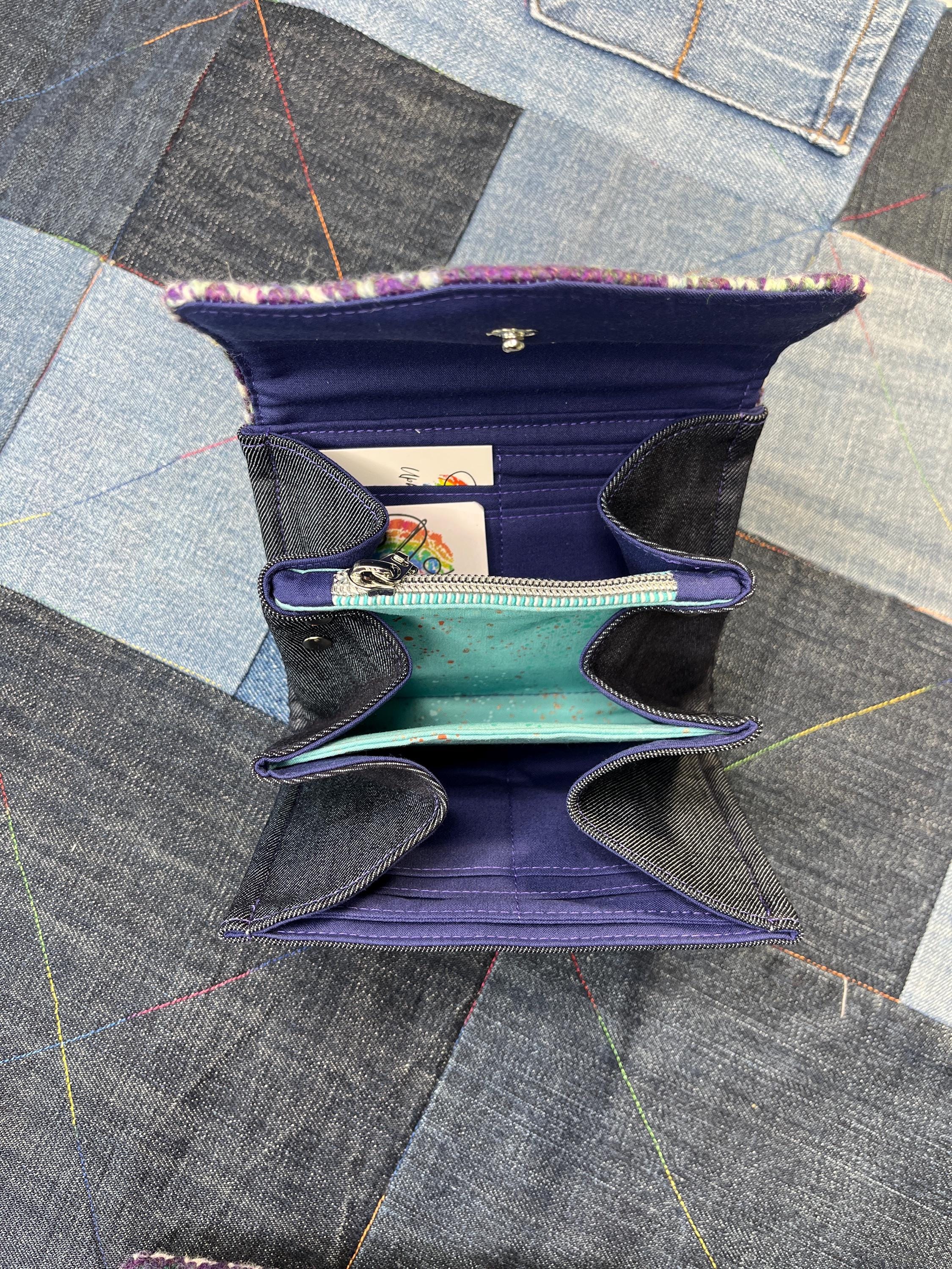 Hand Knitted Fair Isle Purse | Purple White Aqua Wool - Uphouse Crafts