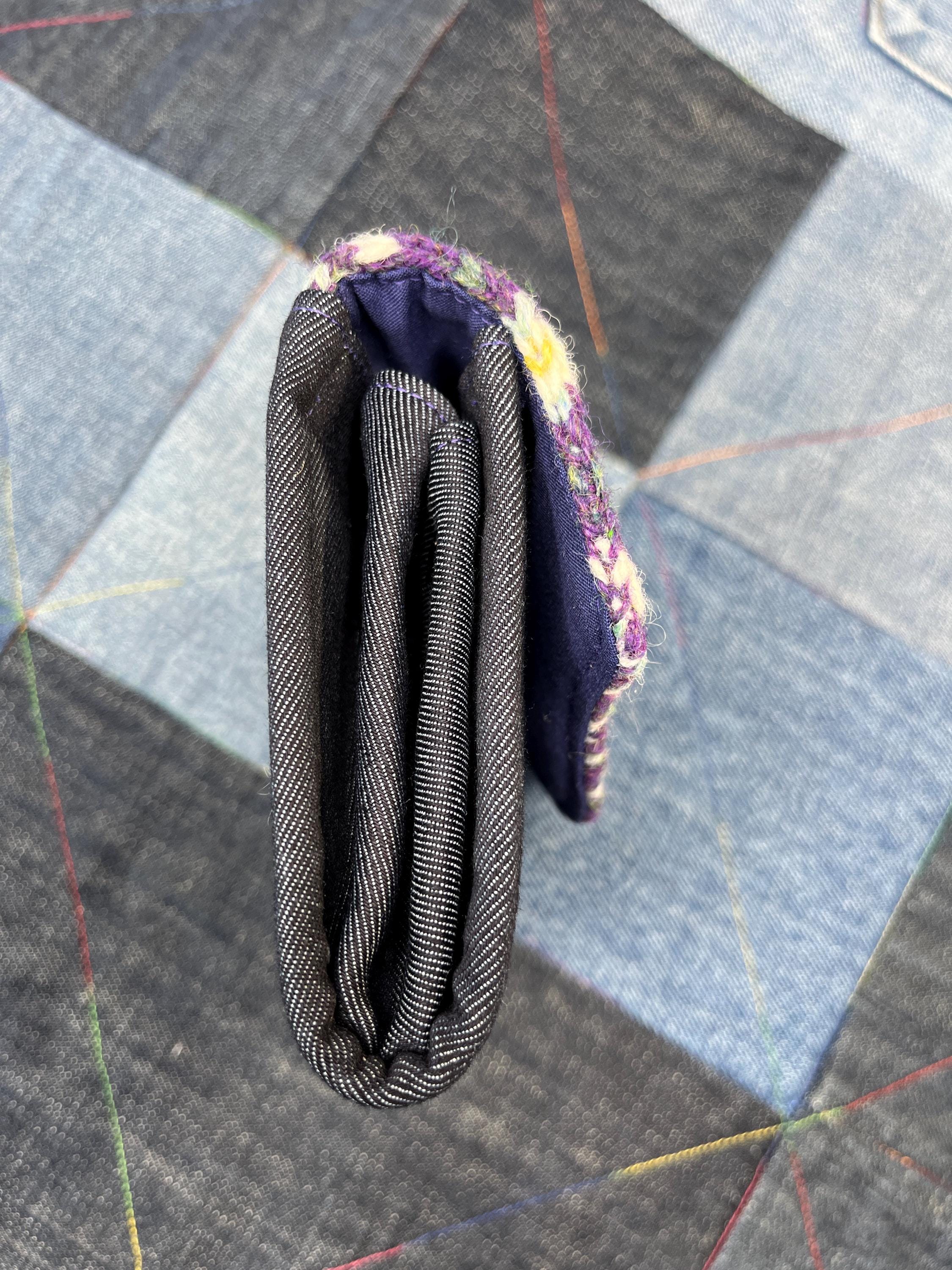 Hand Knitted Fair Isle Purse | Purple White Aqua Wool - Uphouse Crafts