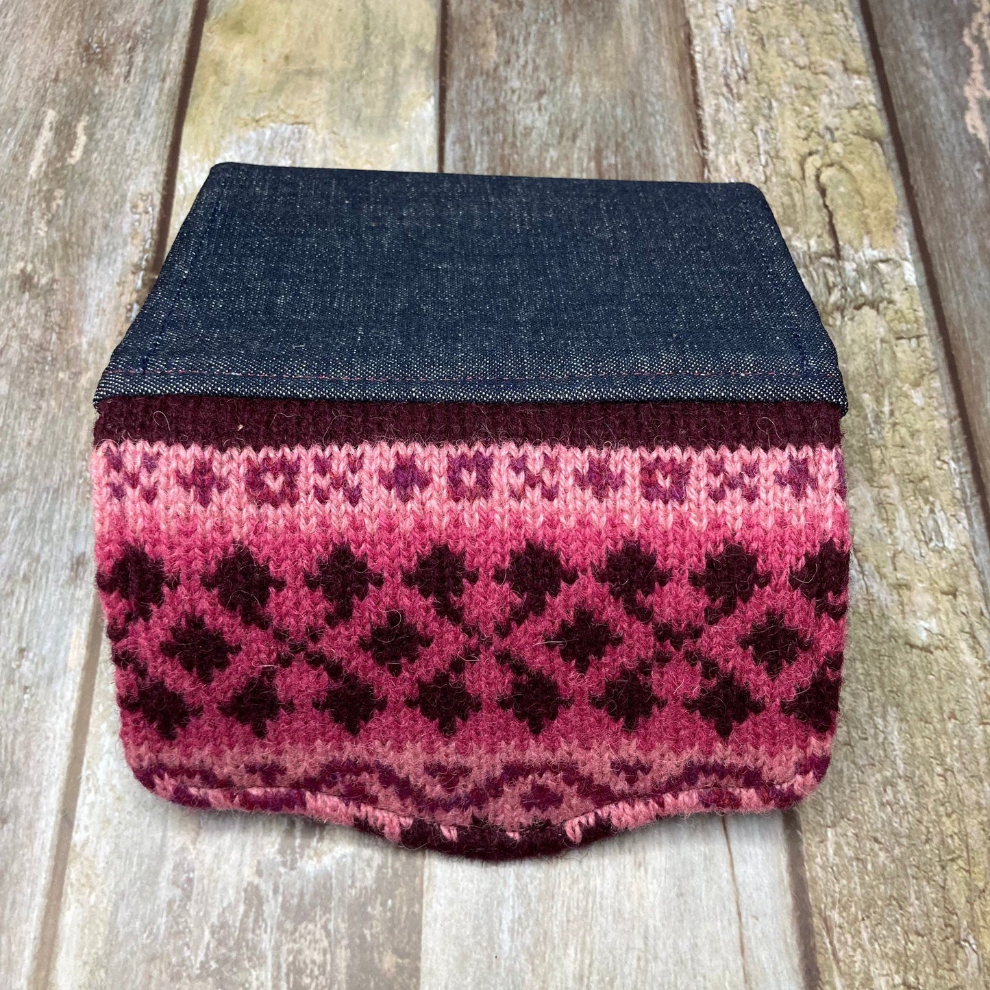 Handknitted Fair Isle Purse | Pink Burgandy