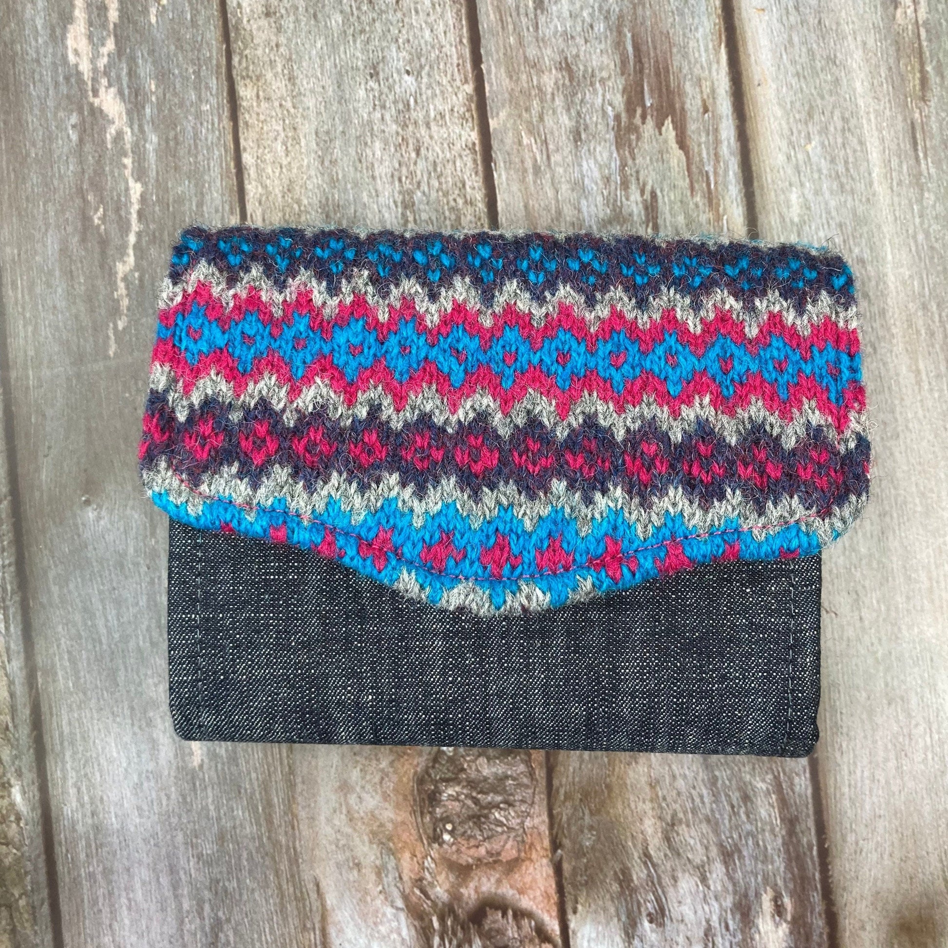 Handknitted Fair Isle Purse | Purple Blue Pink