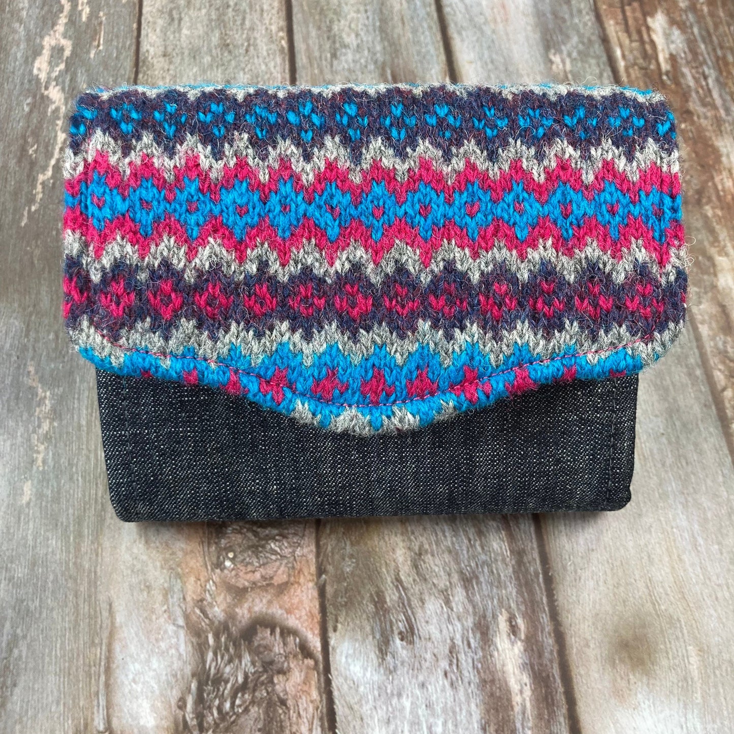 Handknitted Fair Isle Purse - Purple Blue Pink - Uphouse Crafts