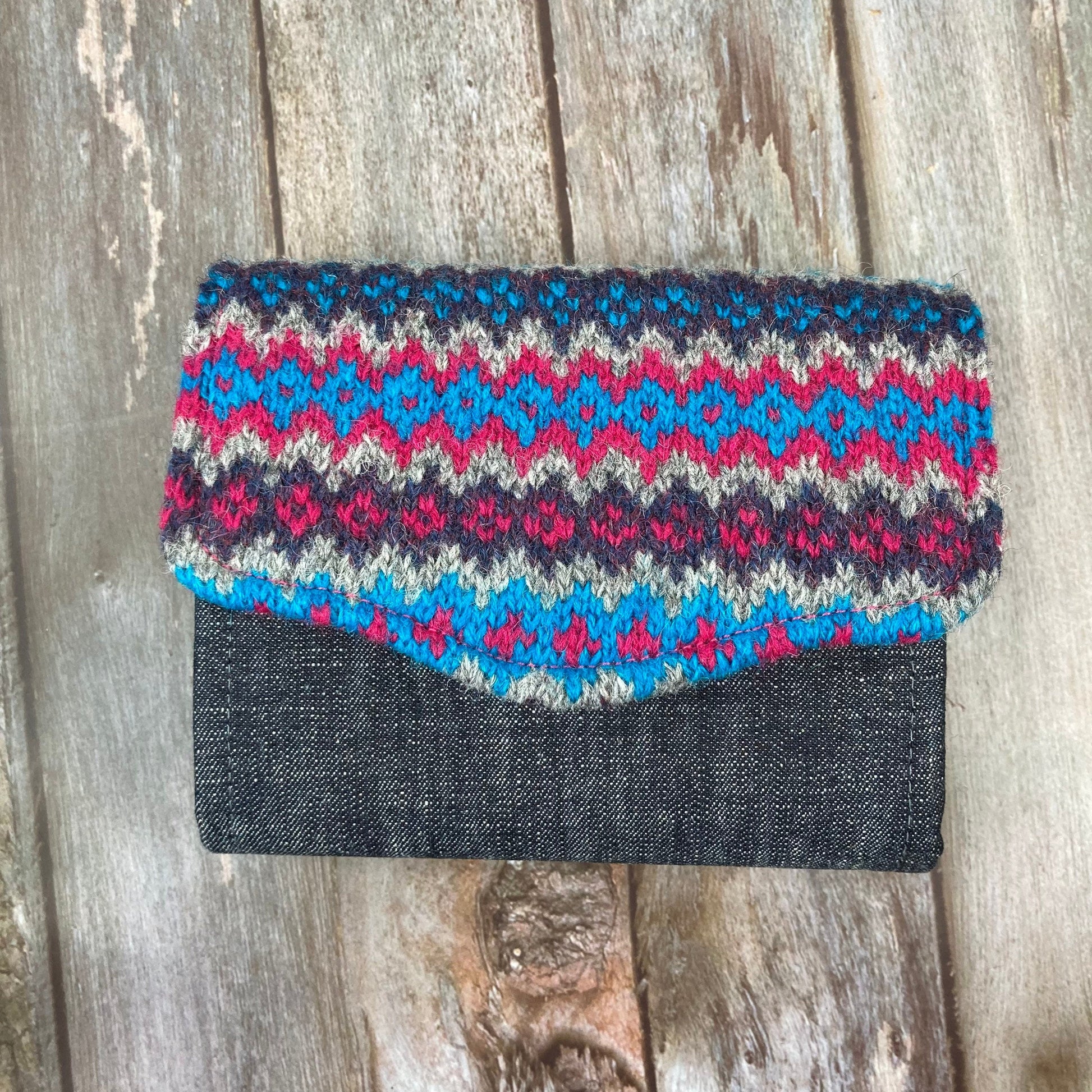 Handknitted Fair Isle Purse - Purple Blue Pink - Uphouse Crafts