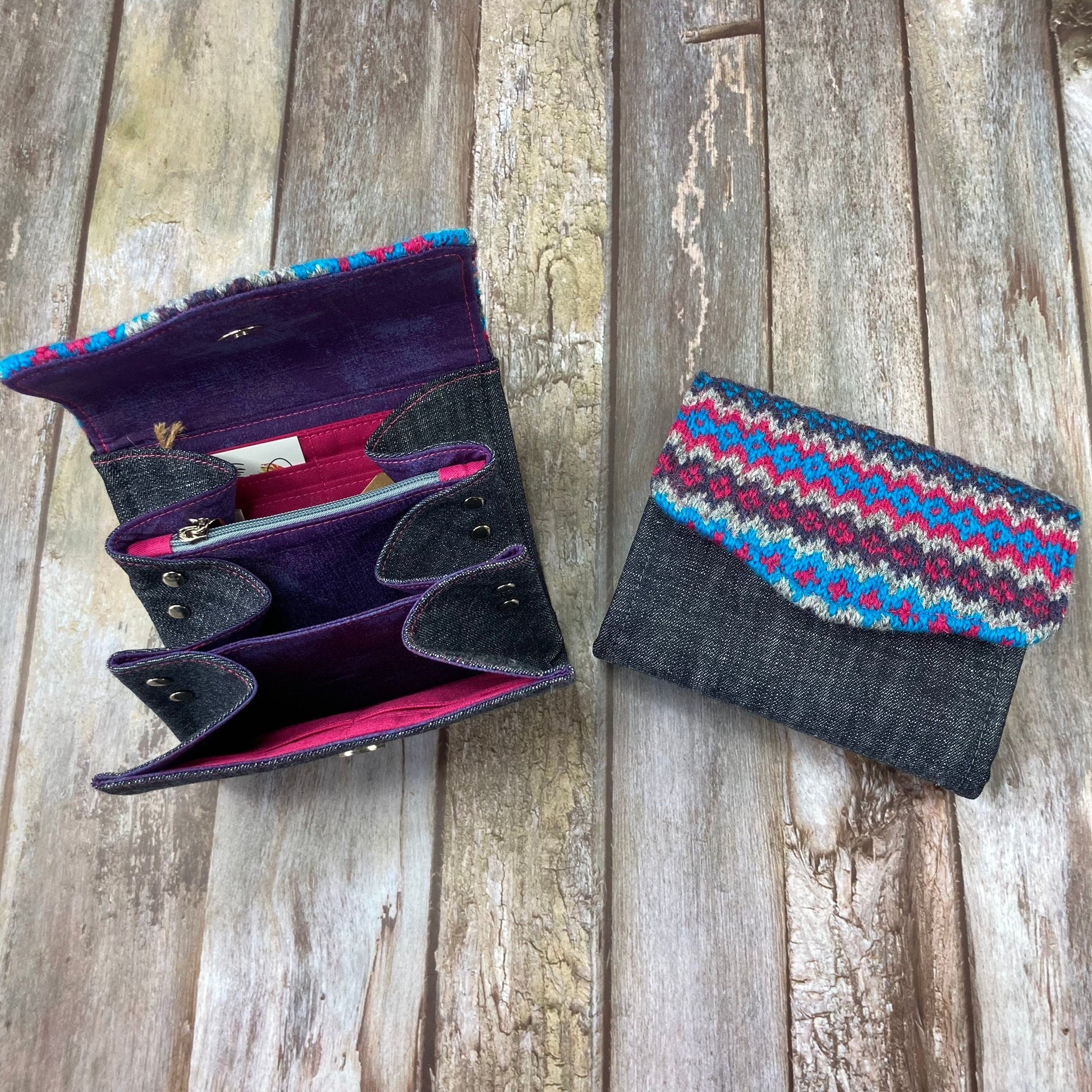 Handknitted Fair Isle Purse - Purple Blue Pink - Uphouse Crafts