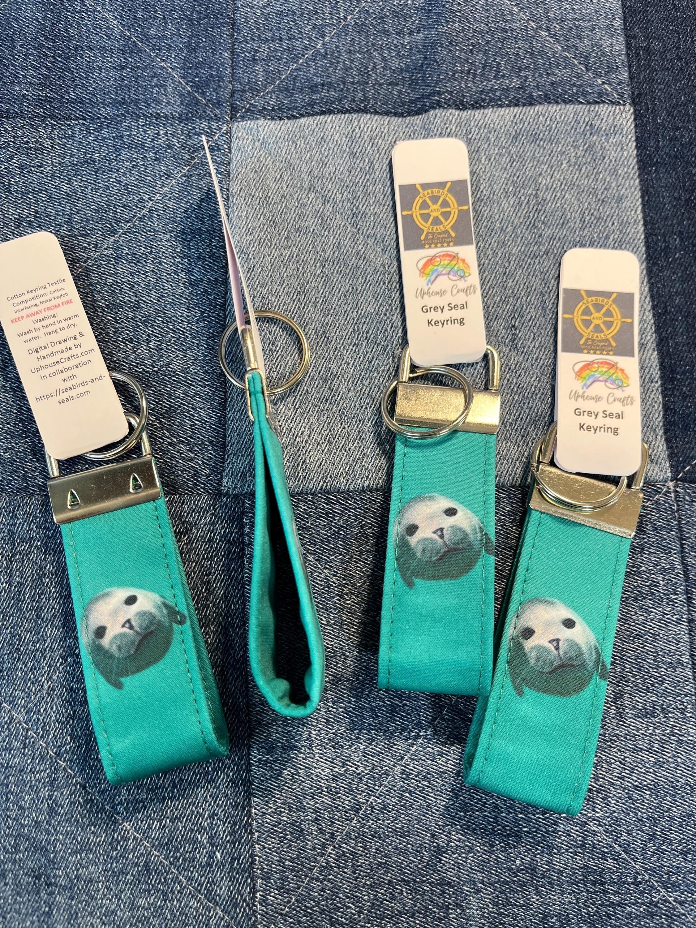 Handmade Cotton Grey Seal Keyring - collaboration with Seabirds - and - Seals The Original Noss Boat Tours - Uphouse Crafts