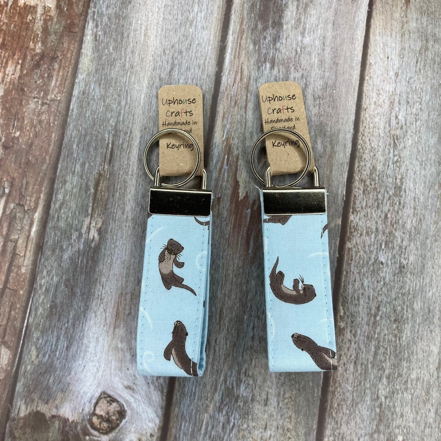 Handmade Cotton Otter Keyring - Black & Blue - Uphouse Crafts