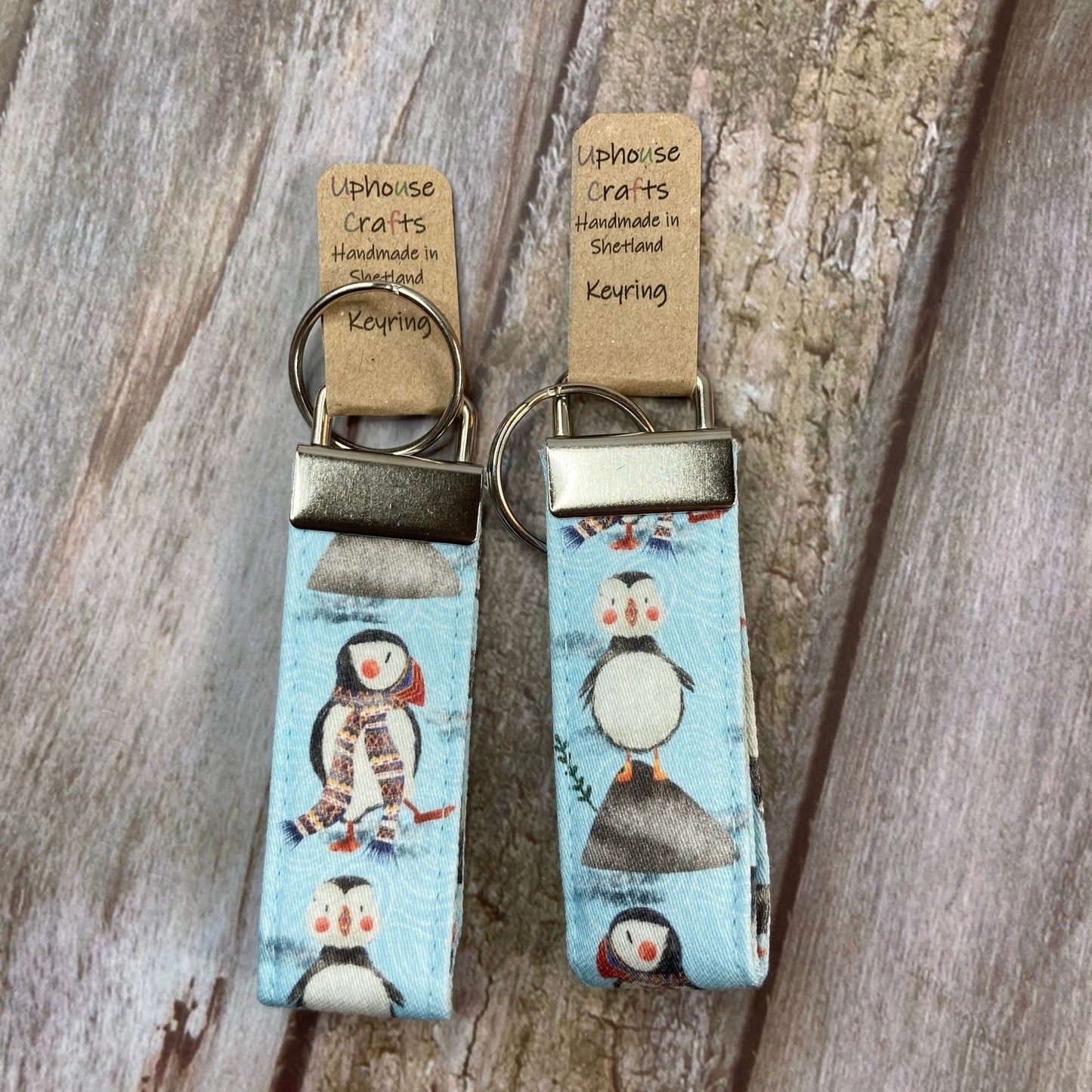 Handmade Cotton Puffin Keyring - Fair Isle - Uphouse Crafts