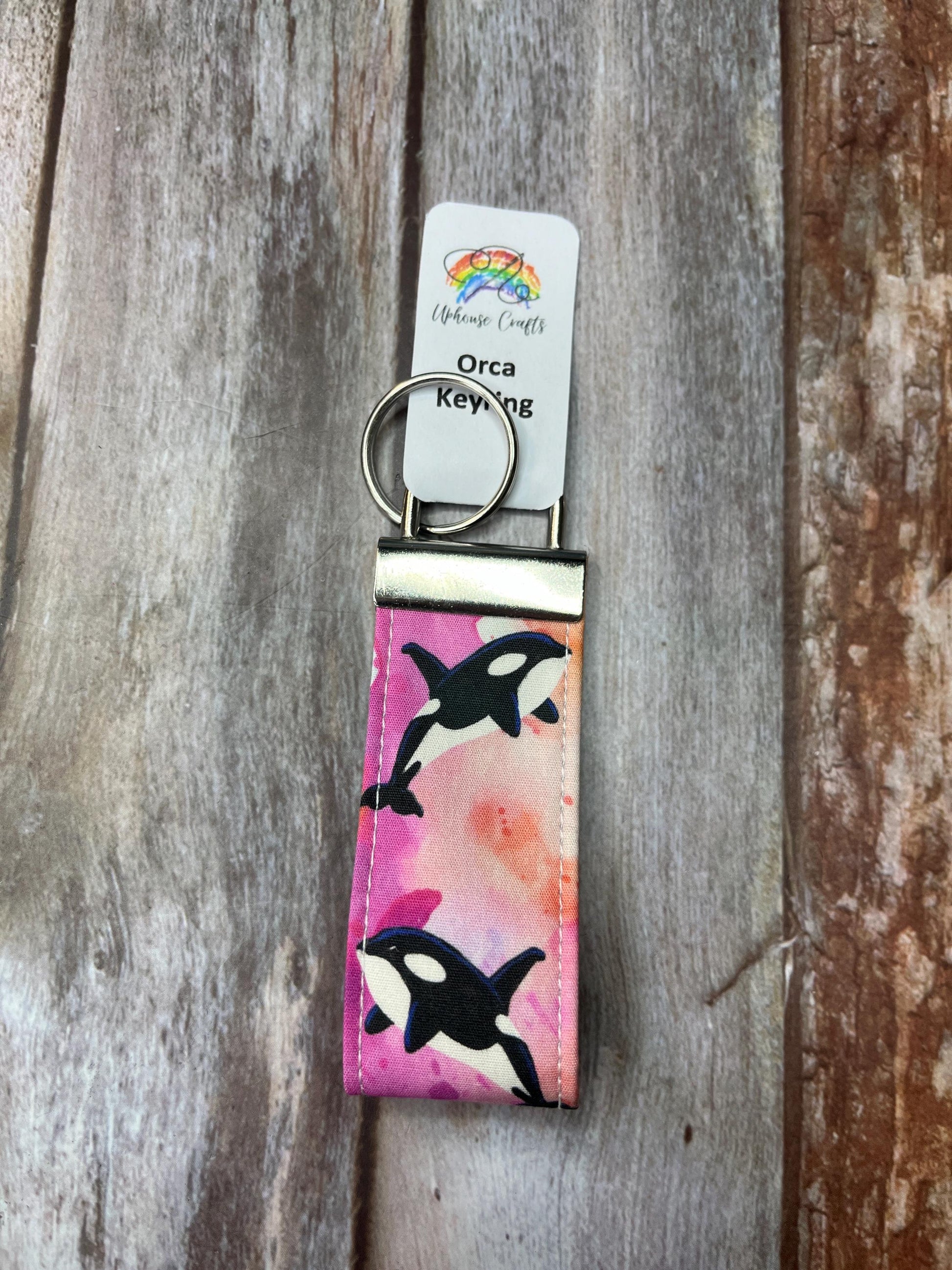 Handmade Cotton Rainbow Orca Keyring Pinks