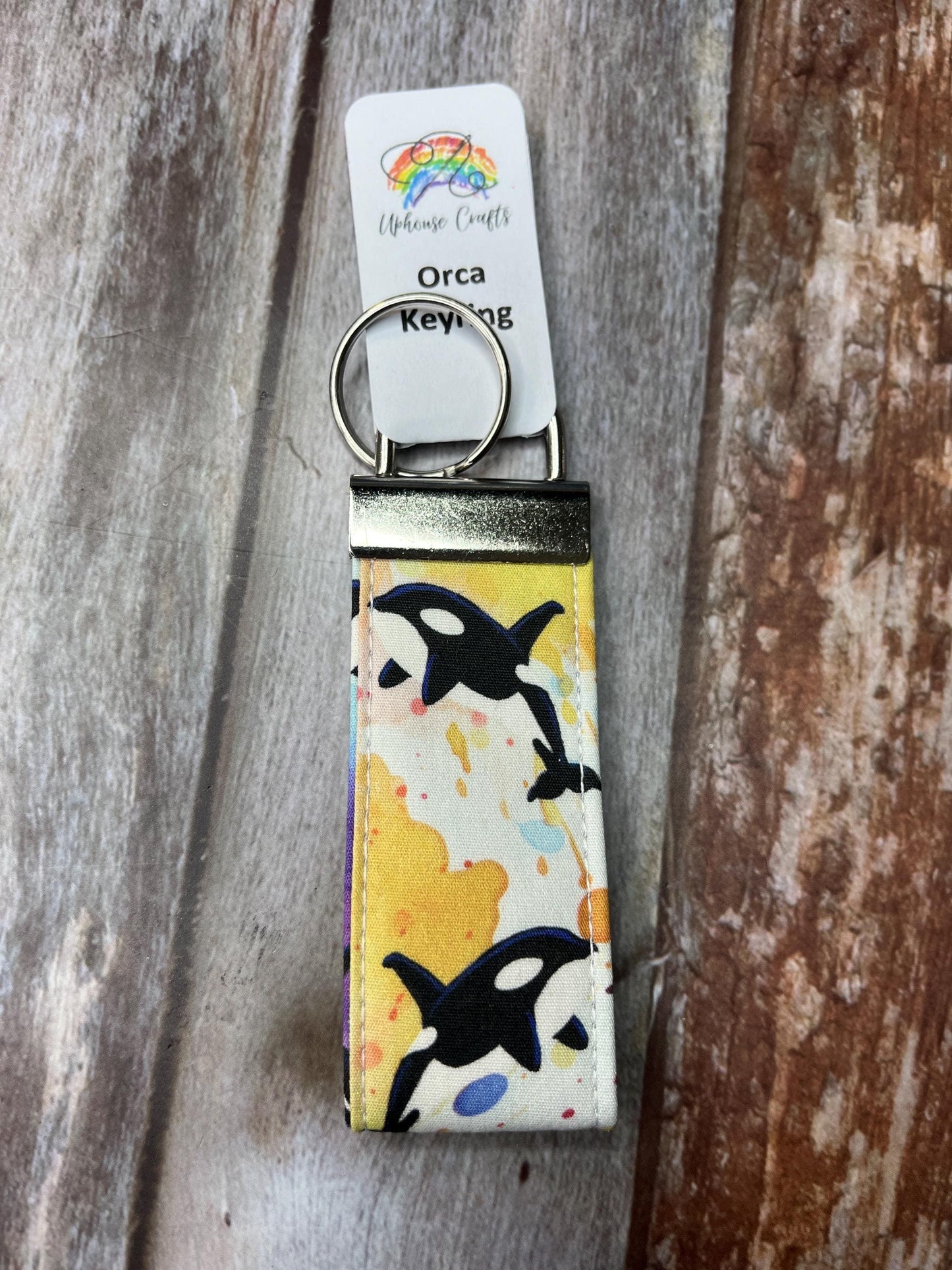 Handmade Cotton Rainbow Orca Keyring Yellows