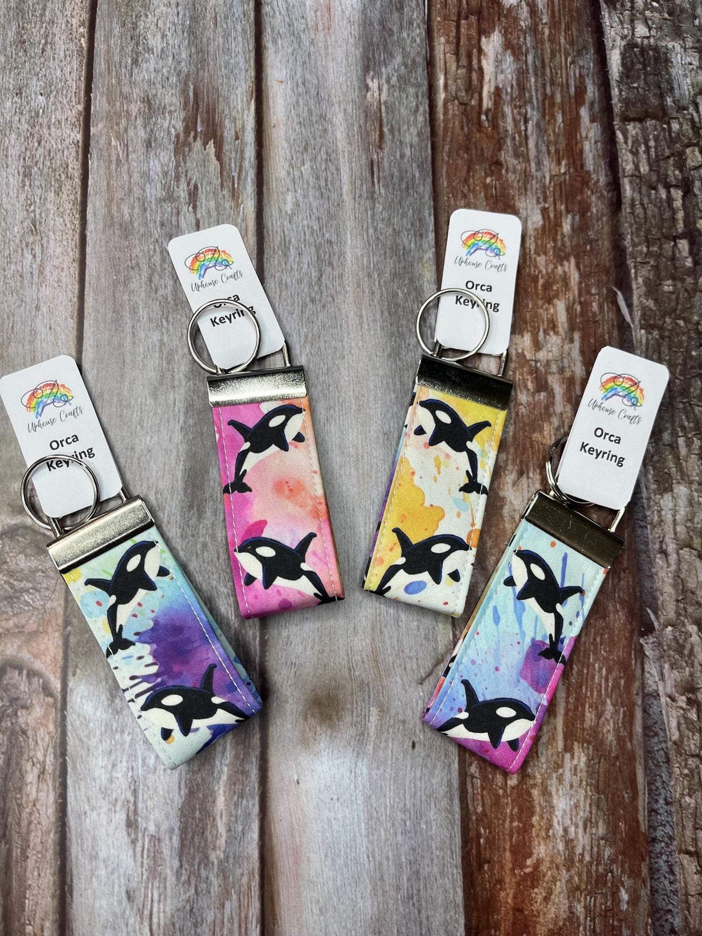 Handmade Cotton Rainbow Orca Keyring