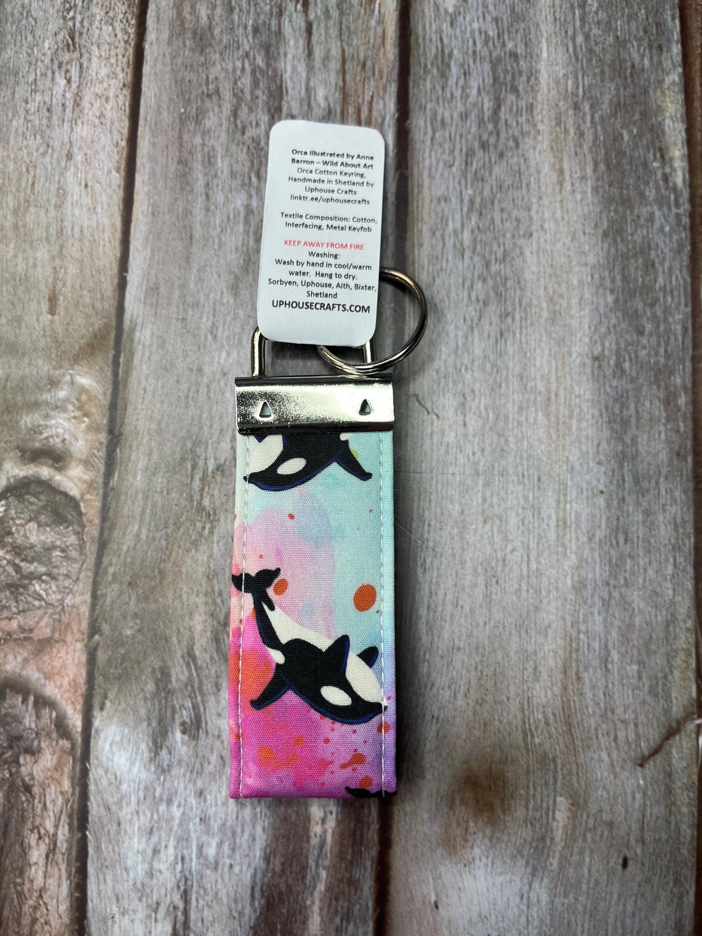 Handmade Cotton Rainbow Orca Keyring