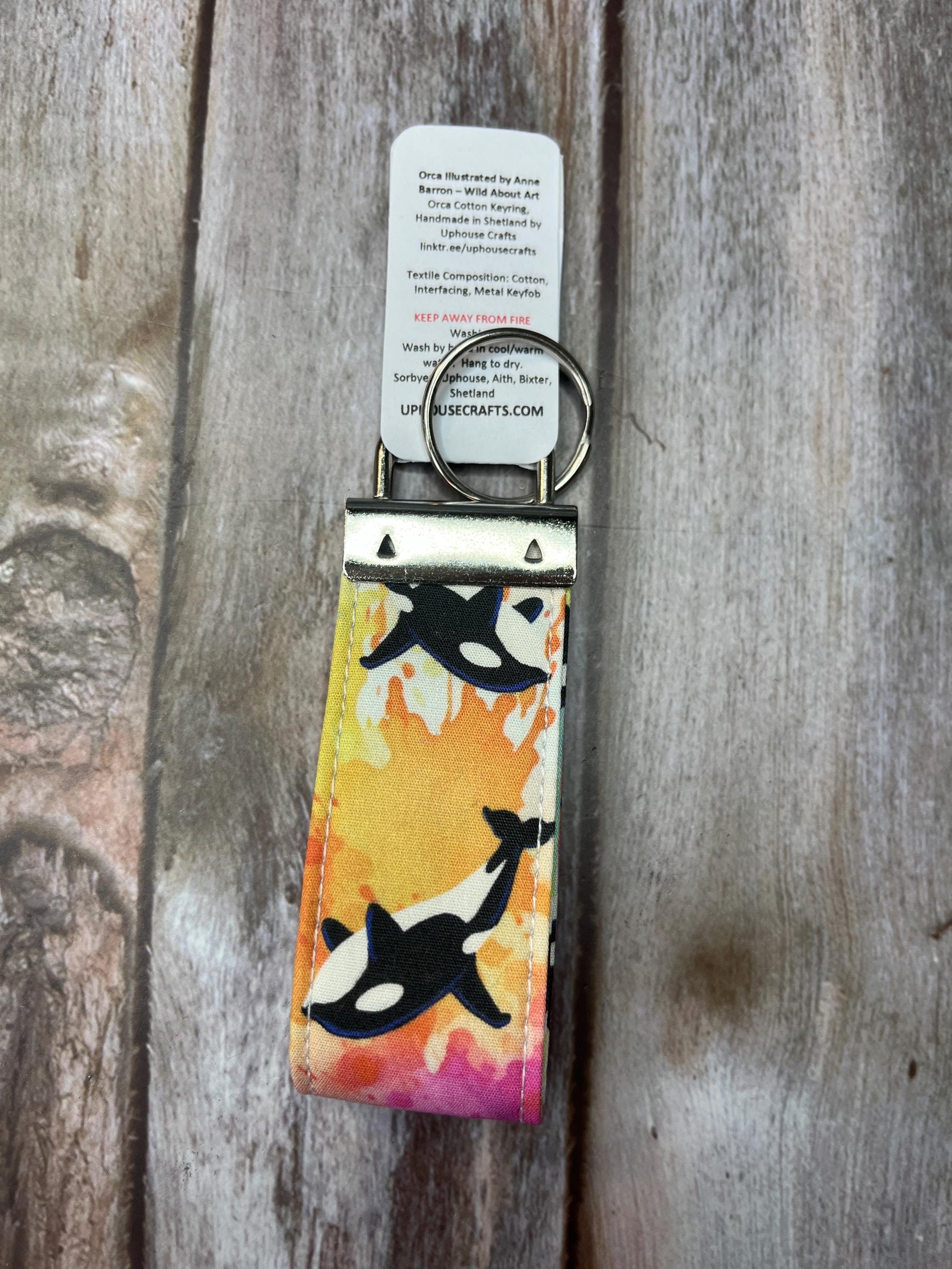 Handmade Cotton Rainbow Orca Keyring