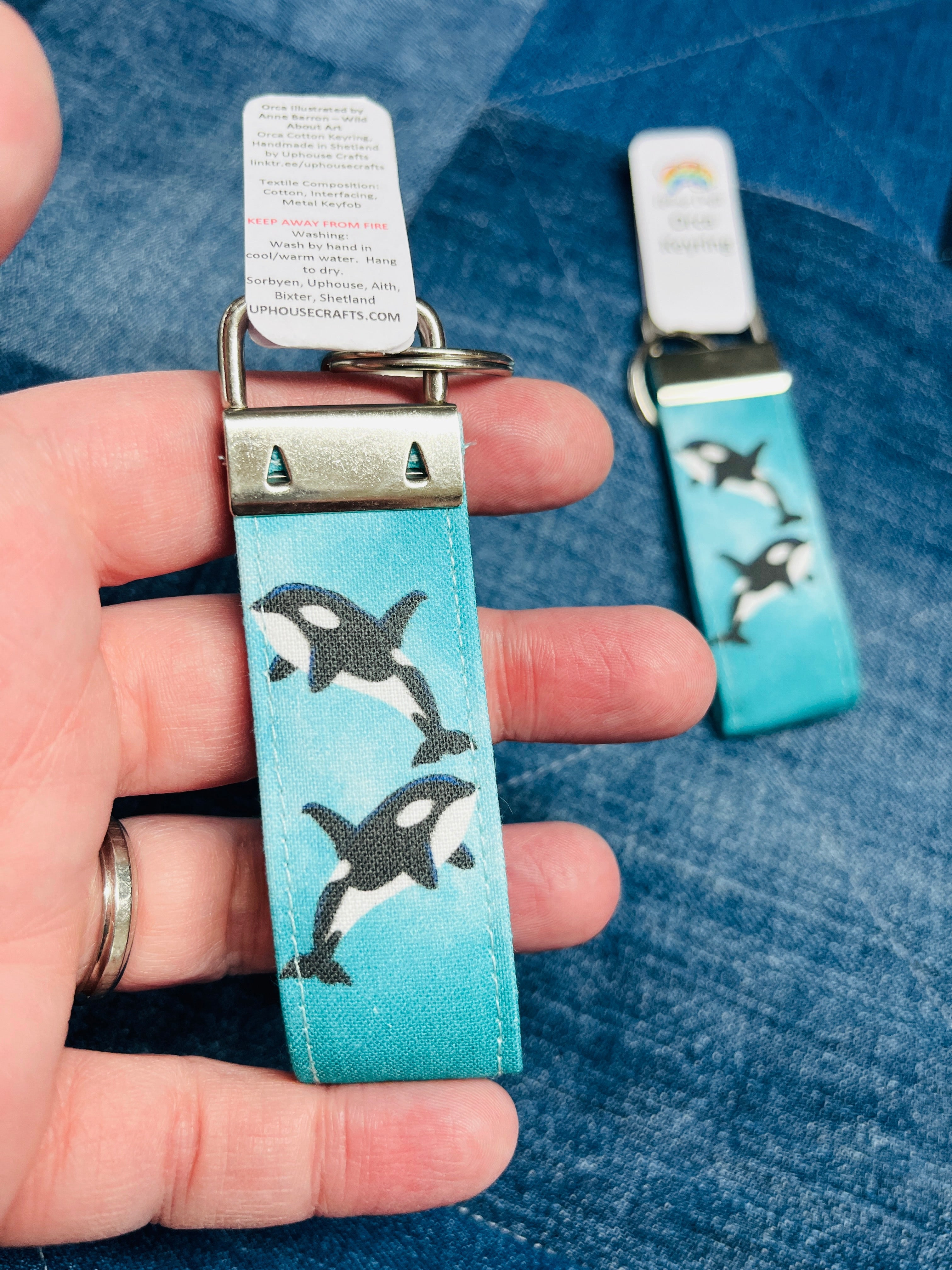 Handmade Cotton Teal Orca Keyring - Uphouse Crafts