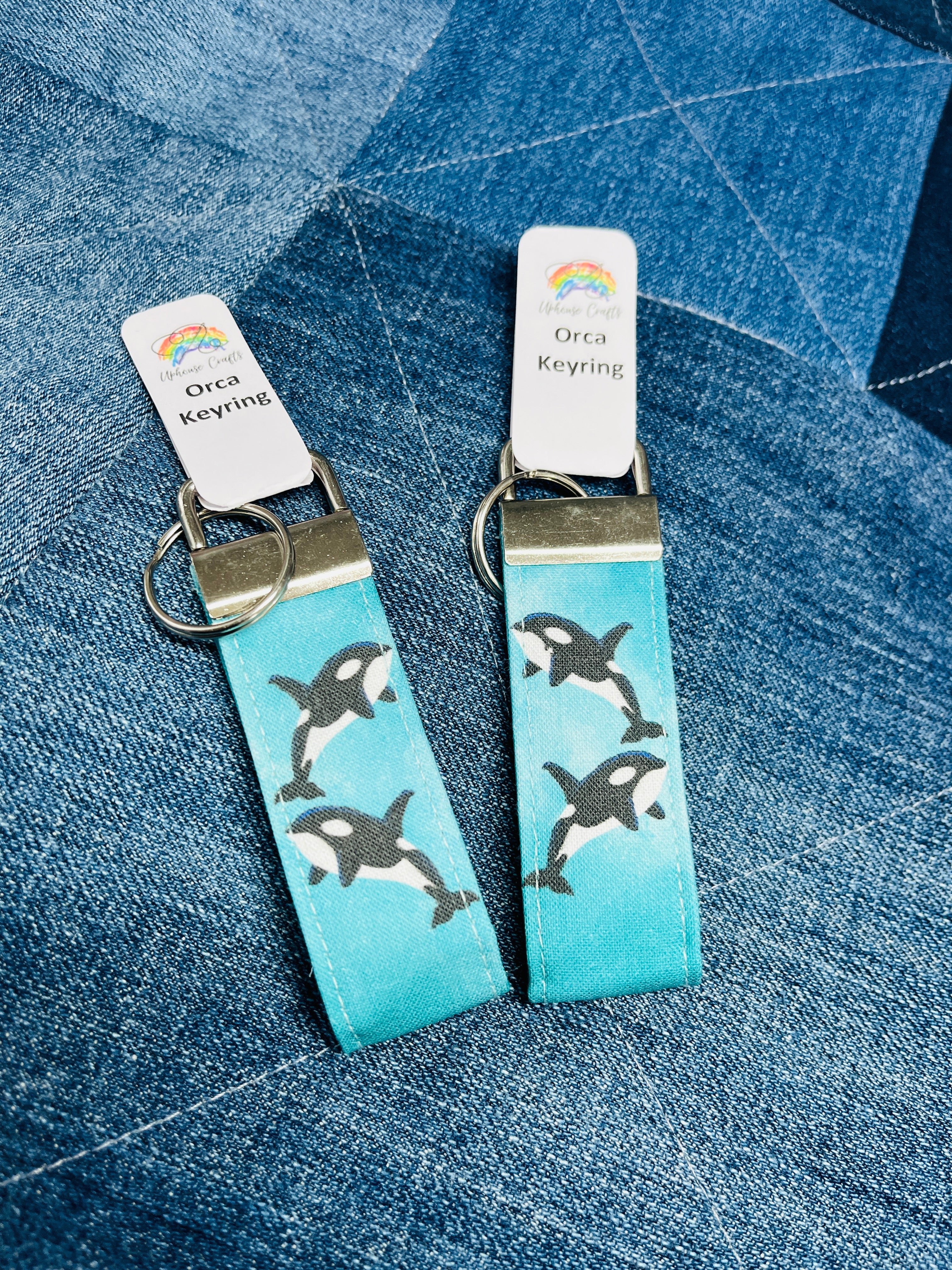Handmade Cotton Teal Orca Keyring - Uphouse Crafts
