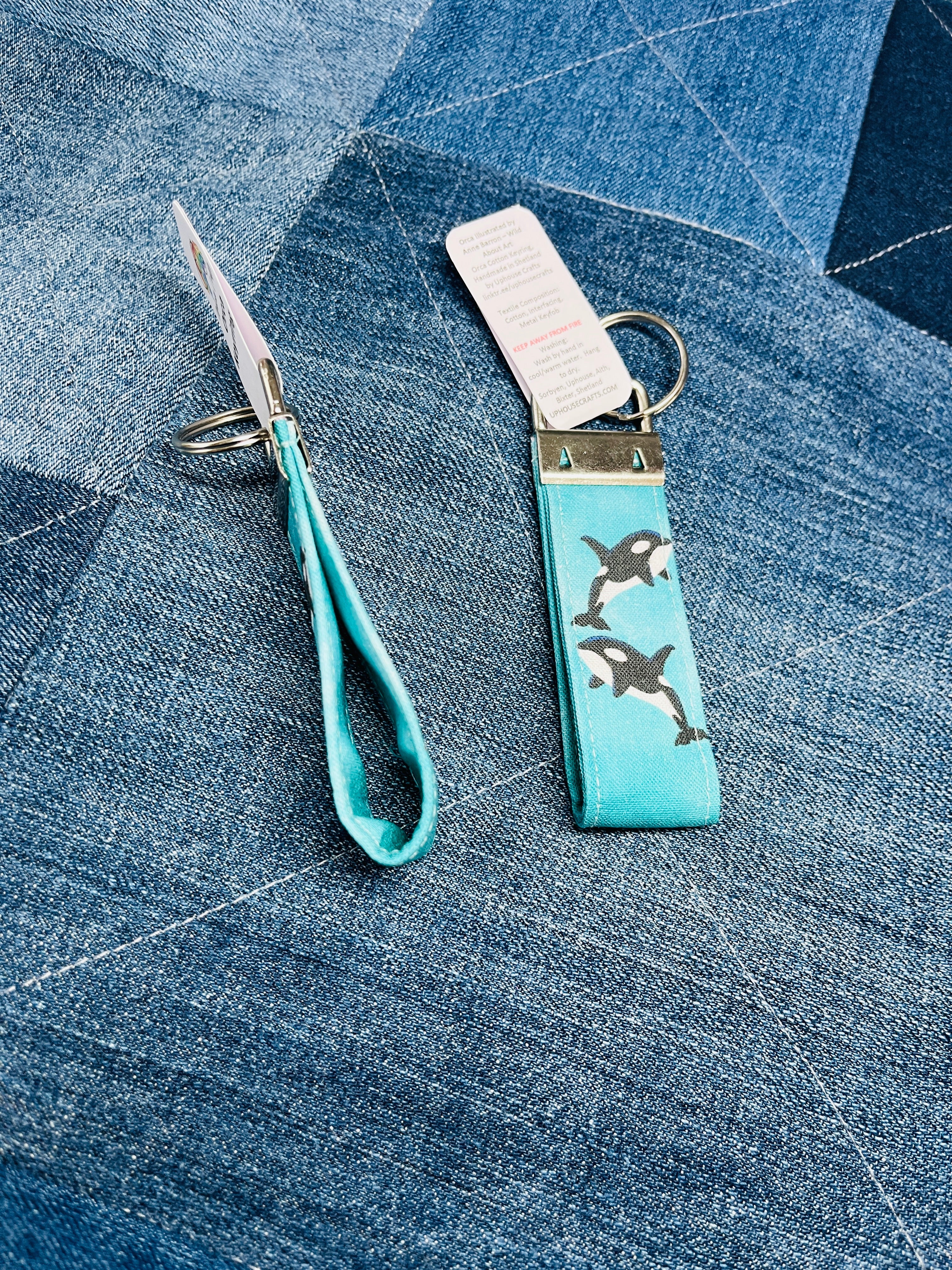 Handmade Cotton Teal Orca Keyring - Uphouse Crafts