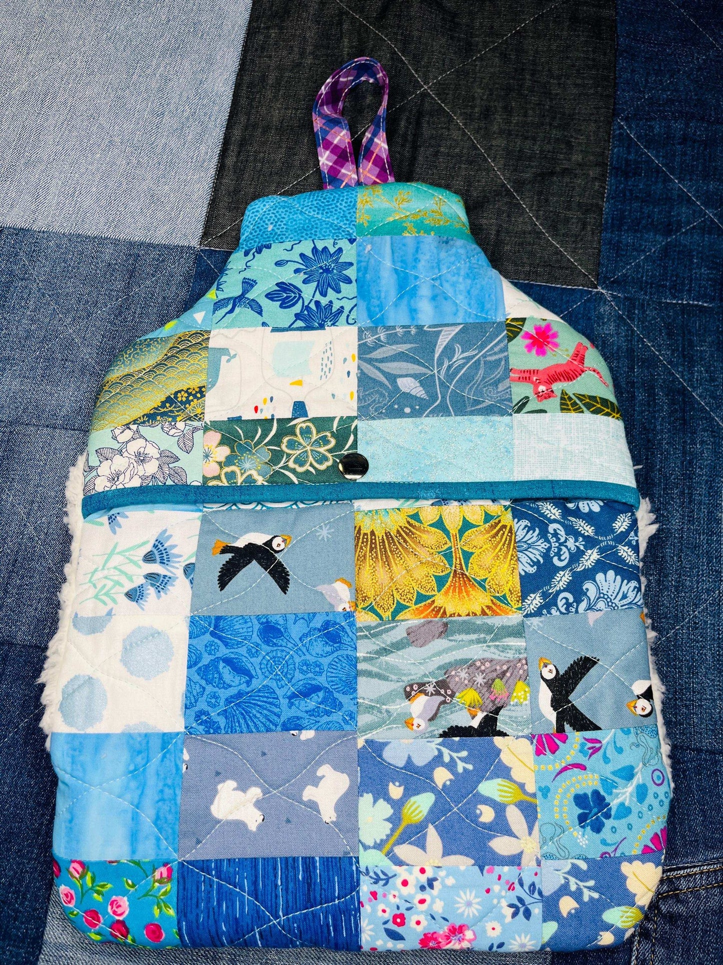 Hot Water Bottle Cover | Blue Mint Patchwork