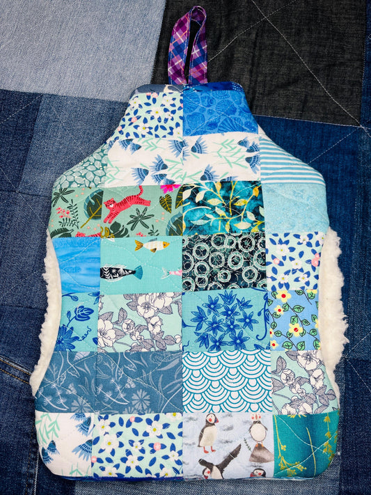 Hot Water Bottle Cover - Blue Mint Patchwork