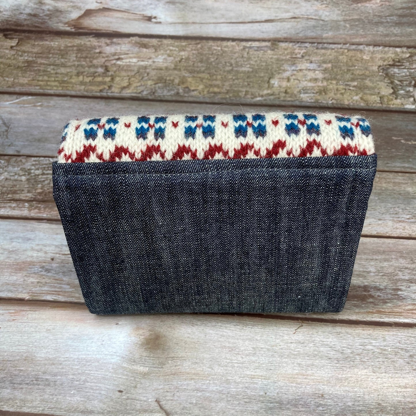 Blue Red & White Fair Isle Purse , Unique Knitted Purse Wallet, Handmade in Shetland - Uphouse Crafts