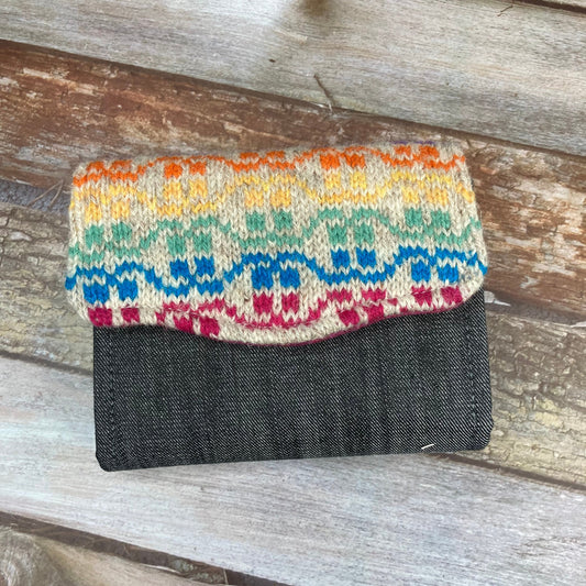 Rainbow Cream Fair Isle Purse, Unique Knitted Purse Wallet, Handmade in Shetland - Uphouse Crafts