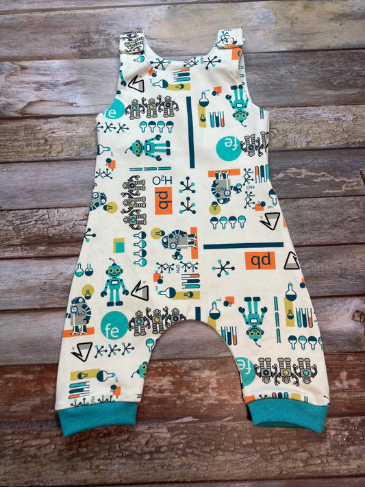 White Aqua Robot Baby dungarees 0-3 months - Uphouse Crafts