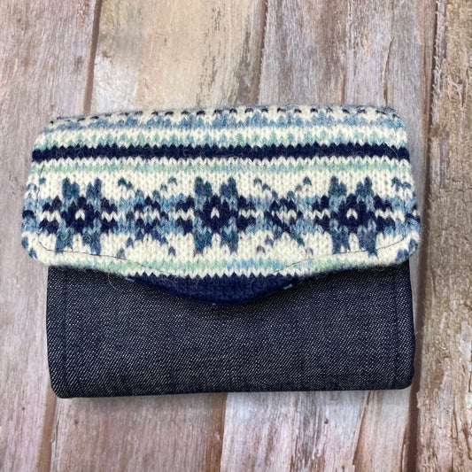 Blue White Hand Knitted Fair Isle Purse - Uphouse Crafts