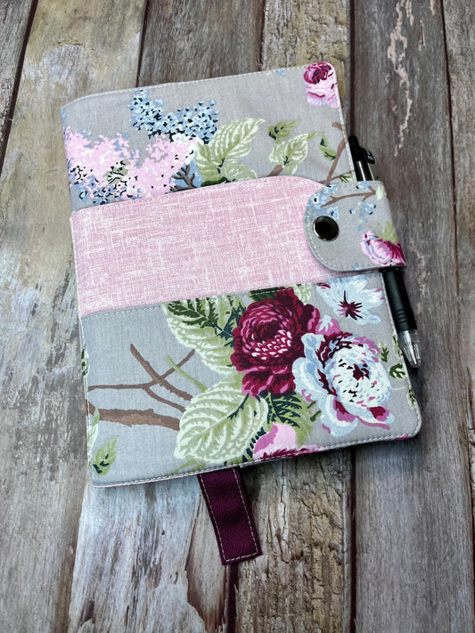 Grey Floral A5 Cotton Covered Line Rule Notebook - Uphouse Crafts