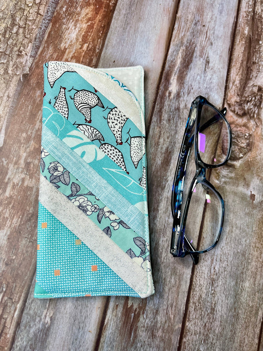 Mint White Chicken Patchwork Glasses Case - Uphouse Crafts
