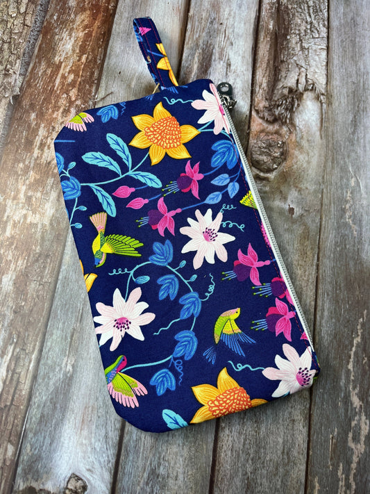 Blue Hummingbird Make Up Pouch, Pencil Case - Uphouse Crafts