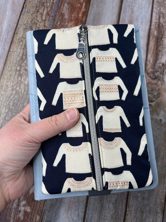 Navy Fair Isle Sweater Patchwork Notebook Pencil Case - Uphouse Crafts
