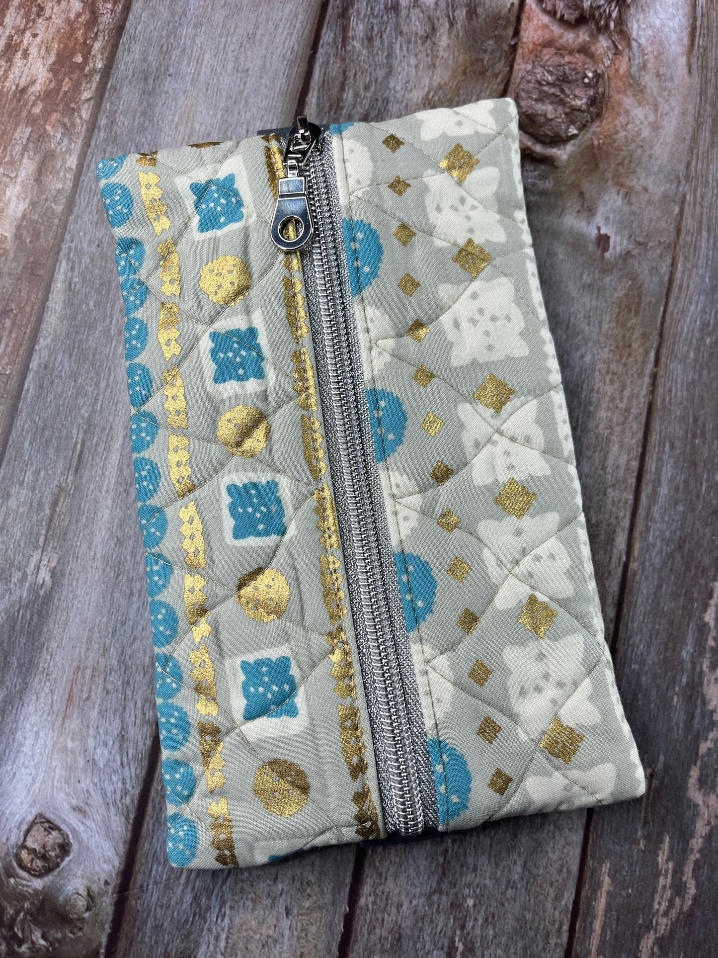 Turquoise Gold Beige Patchwork Notebook Pencil Case - Uphouse Crafts