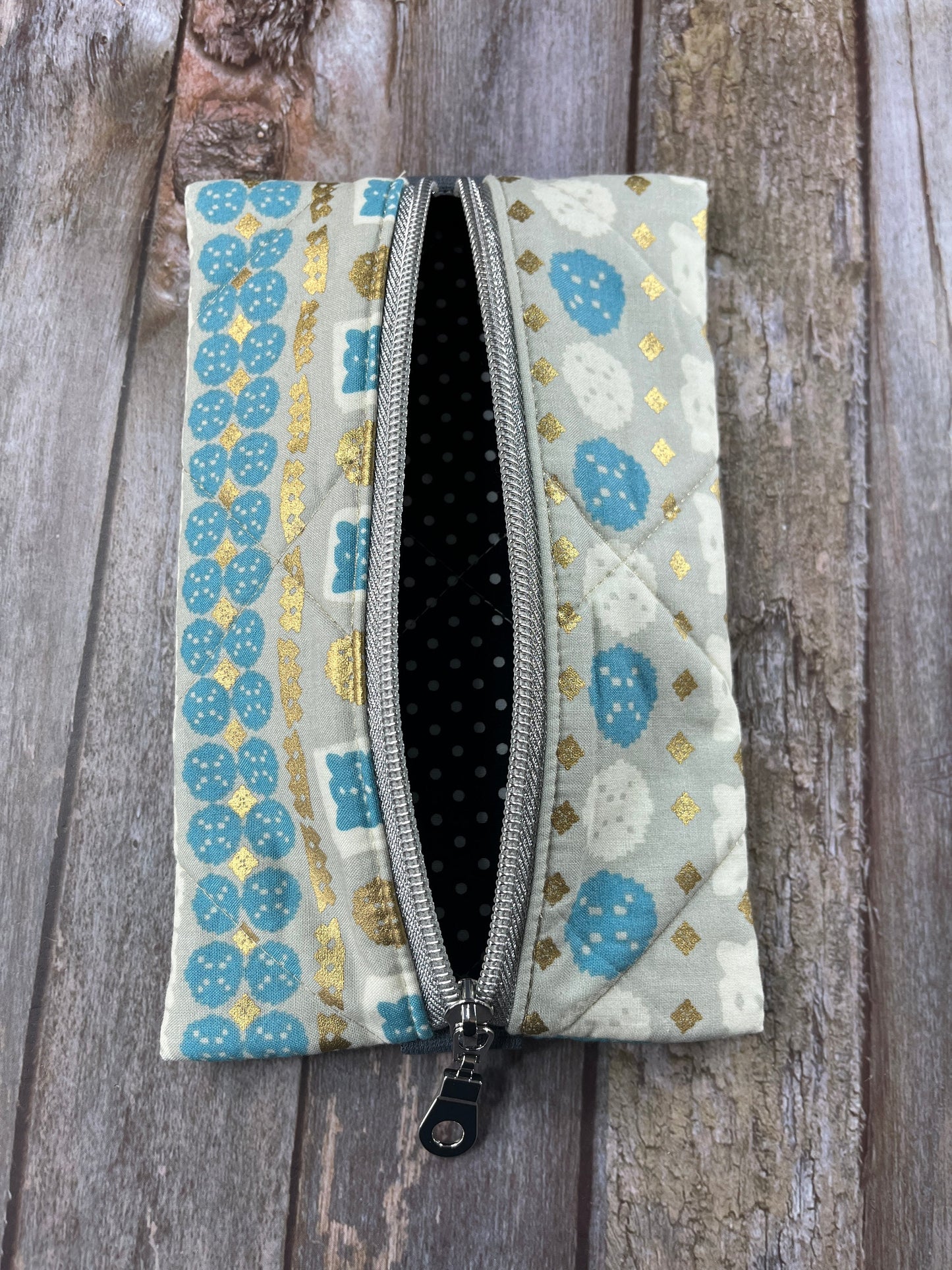 Turquoise Gold Cream Patchwork Notebook Pencil Case - Uphouse Crafts